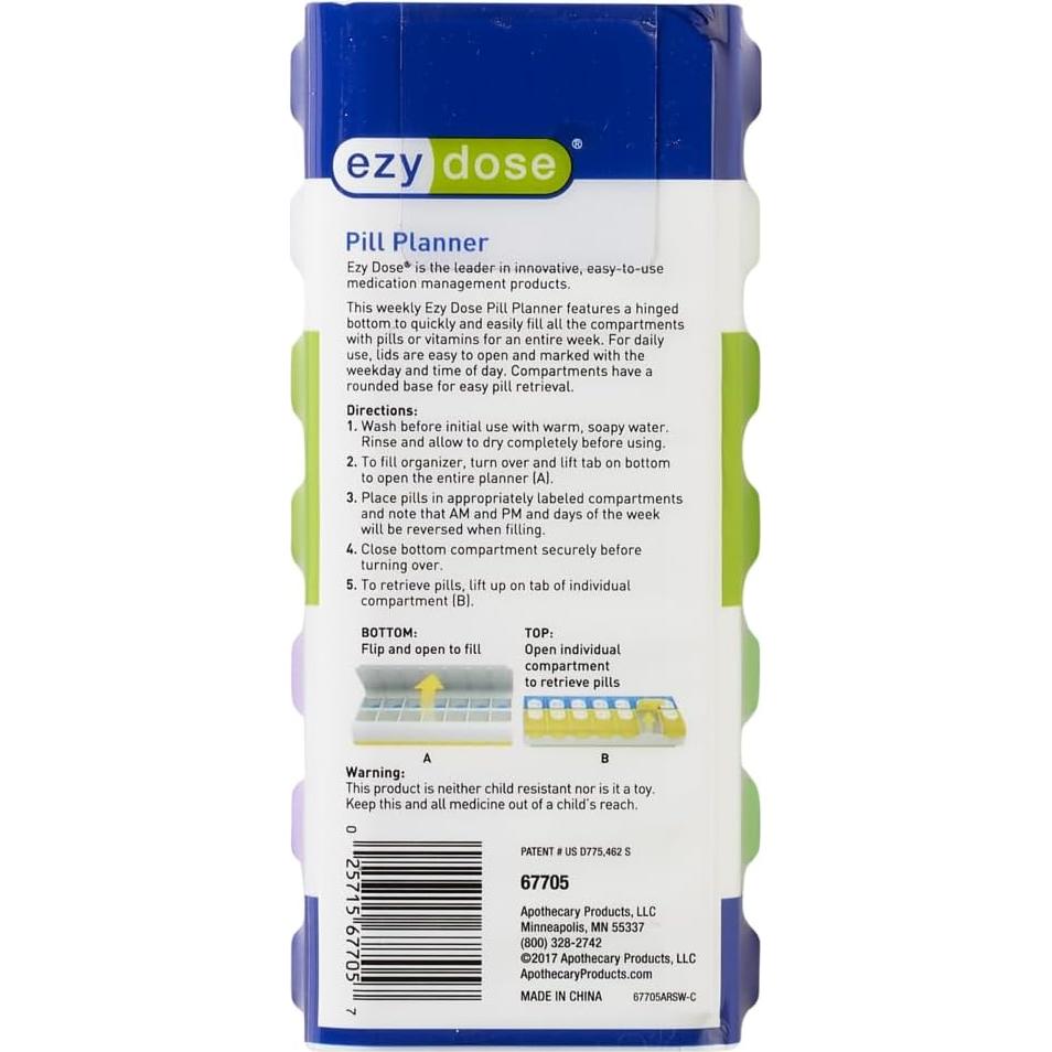 Organizador de Pastillas EZY DOSE Semanal AM/PM 7 Días Azul Amarillo