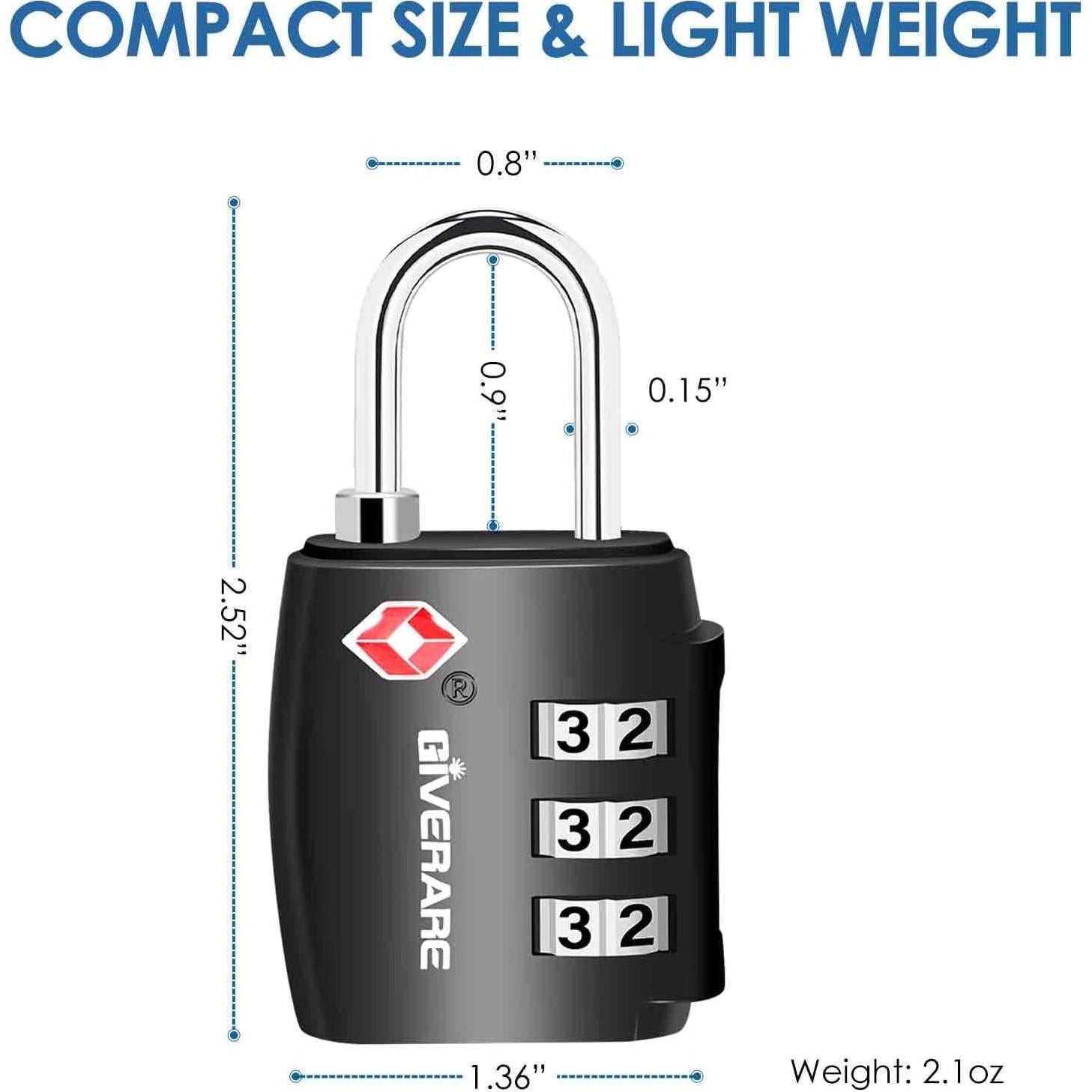 2 Candados de Equipaje GIVERARE TSA551 Combinación 3 Dígitos
