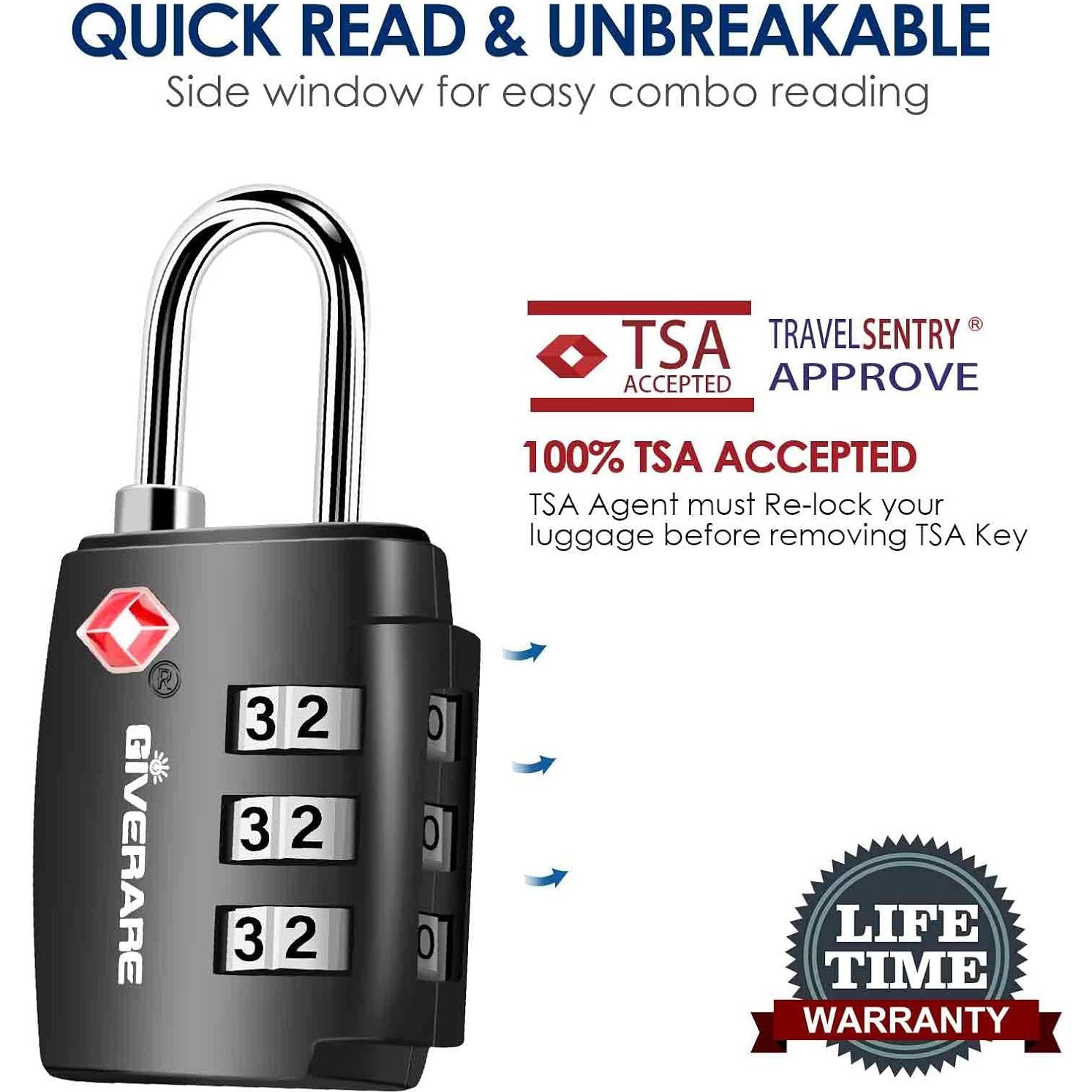 2 Candados de Equipaje GIVERARE TSA551 Combinación 3 Dígitos