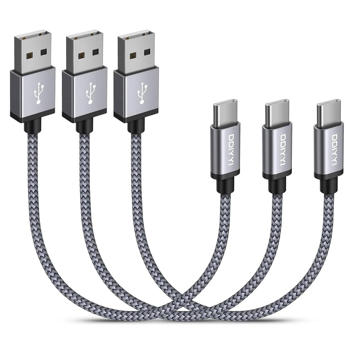 Cable USB C Corto DDIYYI 1 Pie Trenzado Carga Rápida 3 Pack