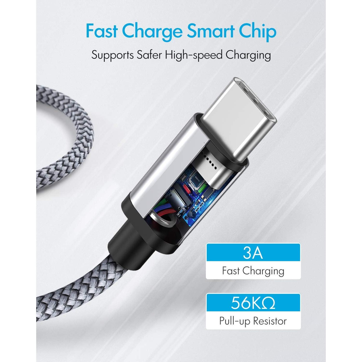 Cable USB C Corto DDIYYI 1 Pie Trenzado Carga Rápida 3 Pack