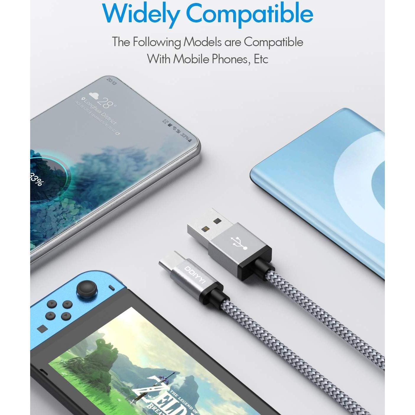 Cable USB C Corto DDIYYI 1 Pie Trenzado Carga Rápida 3 Pack