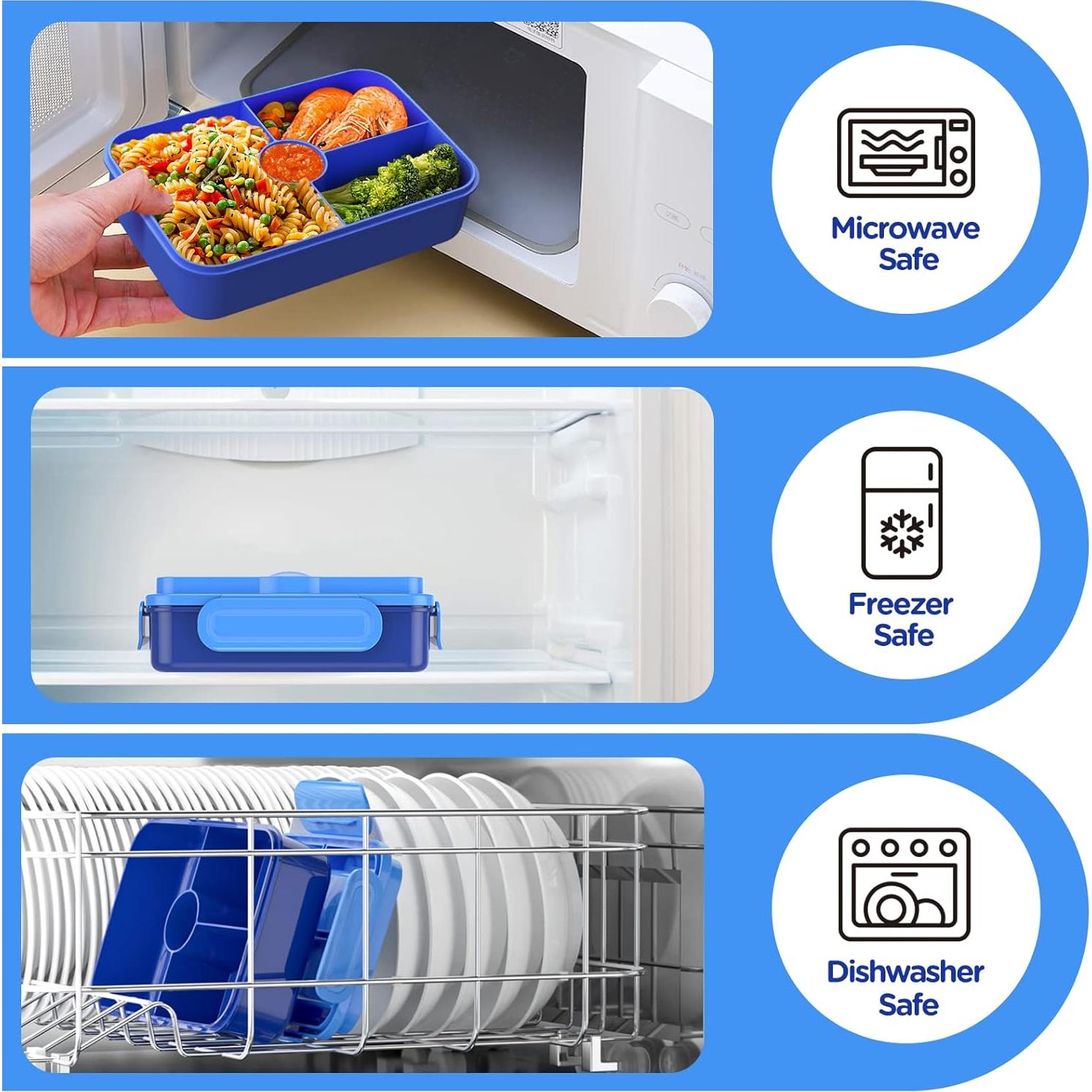 Caja Bento Jelife para Niños 1100ml Azul - A Prueba de Fugas