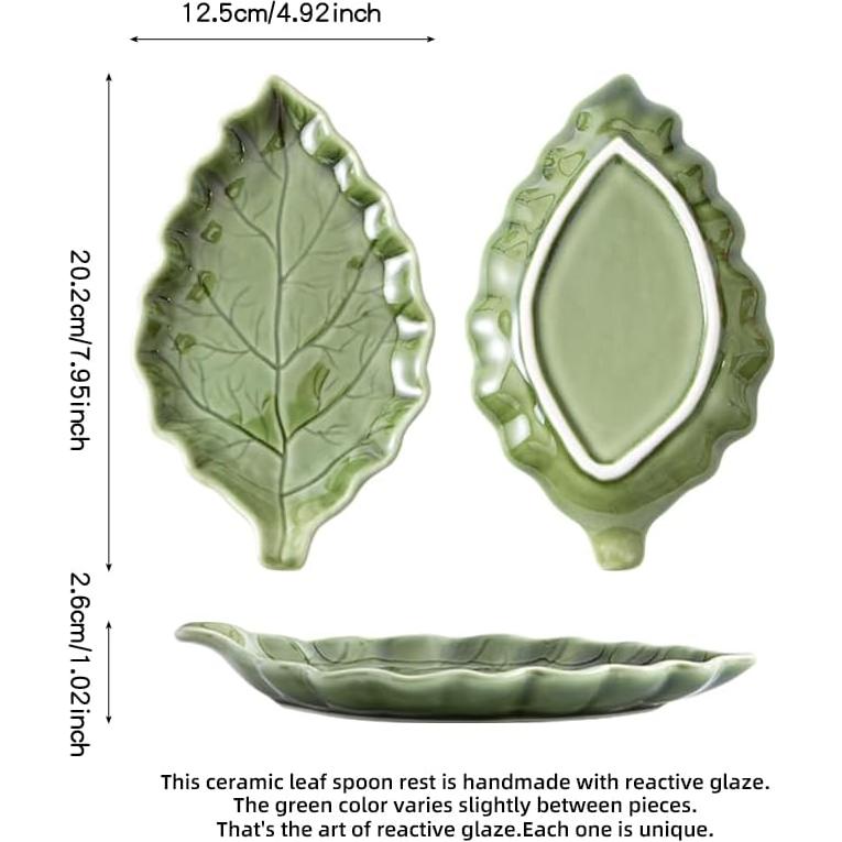 Soporte para cuchara de cerámica verde YumiPLUS - Diseño hoja