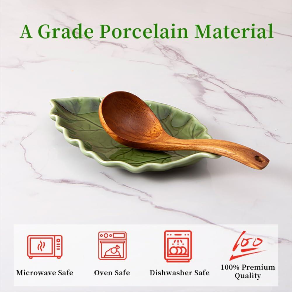 Soporte para cuchara de cerámica verde YumiPLUS - Diseño hoja