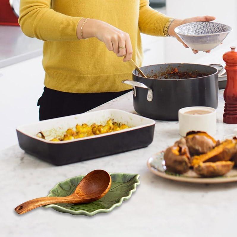 Soporte para cuchara de cerámica verde YumiPLUS - Diseño hoja