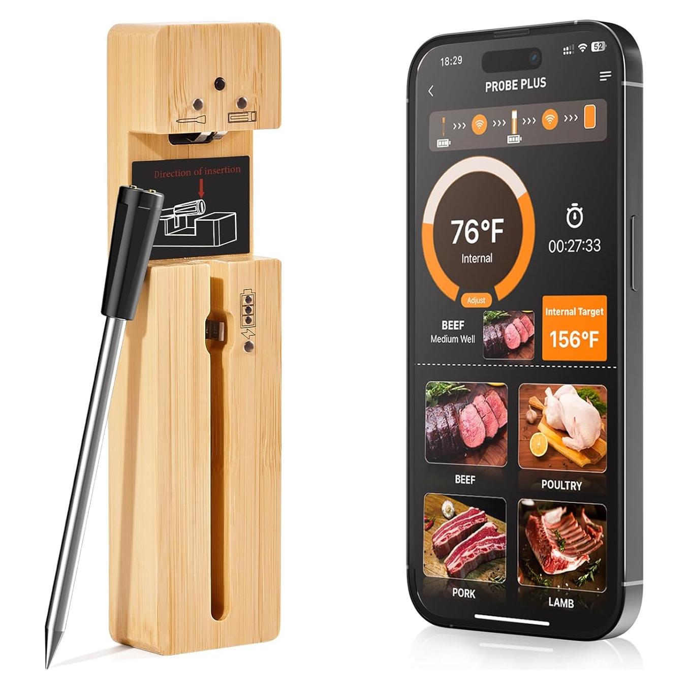 Termómetro de Carne Inalámbrico TIMETOP con APP y 1 Sonda