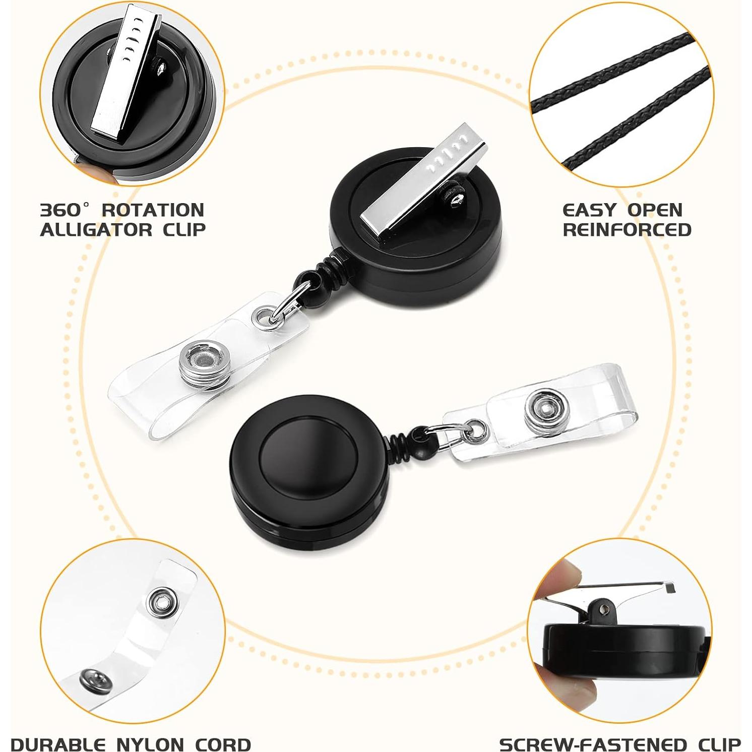 Paquete de 25 Carretes Retráctiles Maileto con Clip Negro