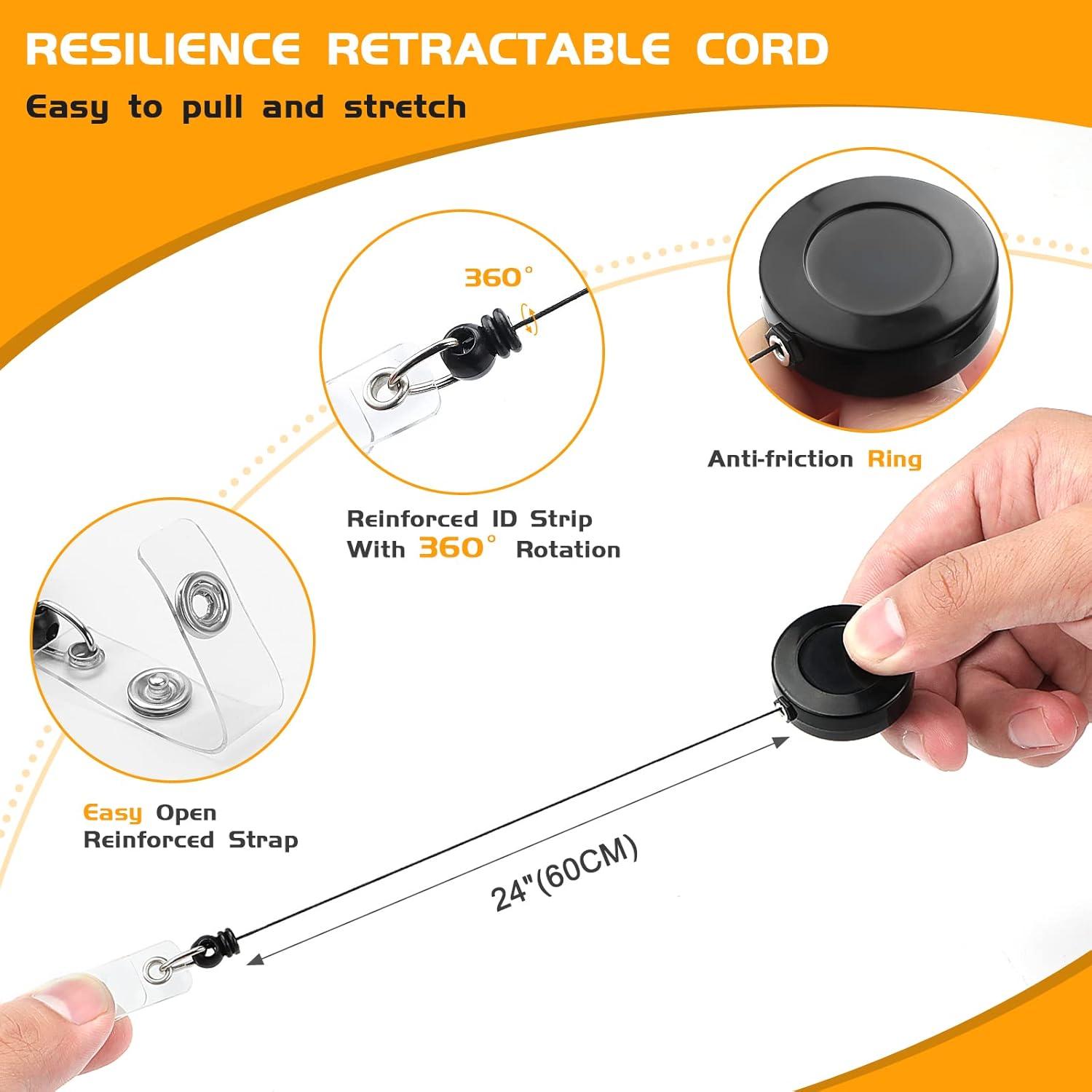 Paquete de 25 Carretes Retráctiles Maileto con Clip Negro