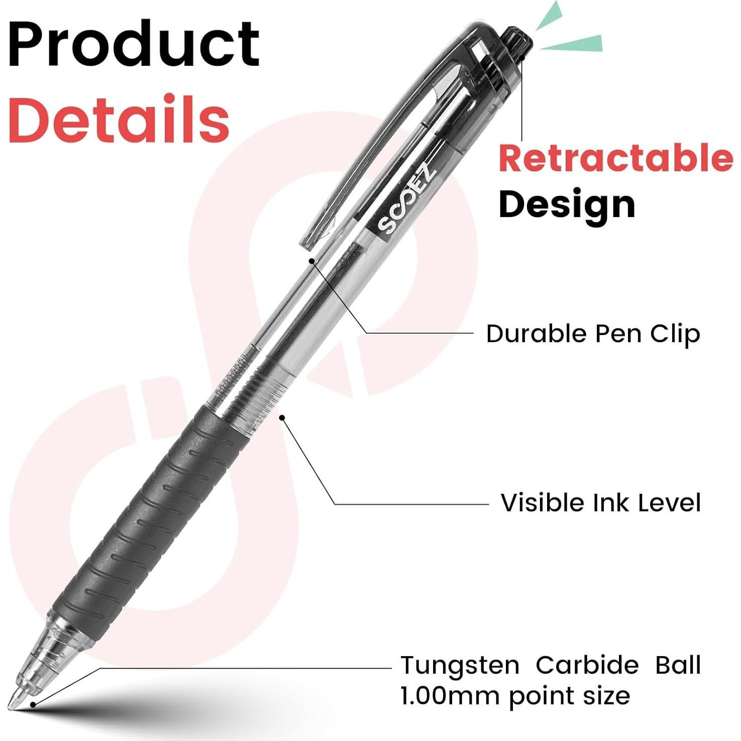 Bolígrafos de Tinta de Bola Sooeez 24 Unidades 1.0mm Negro