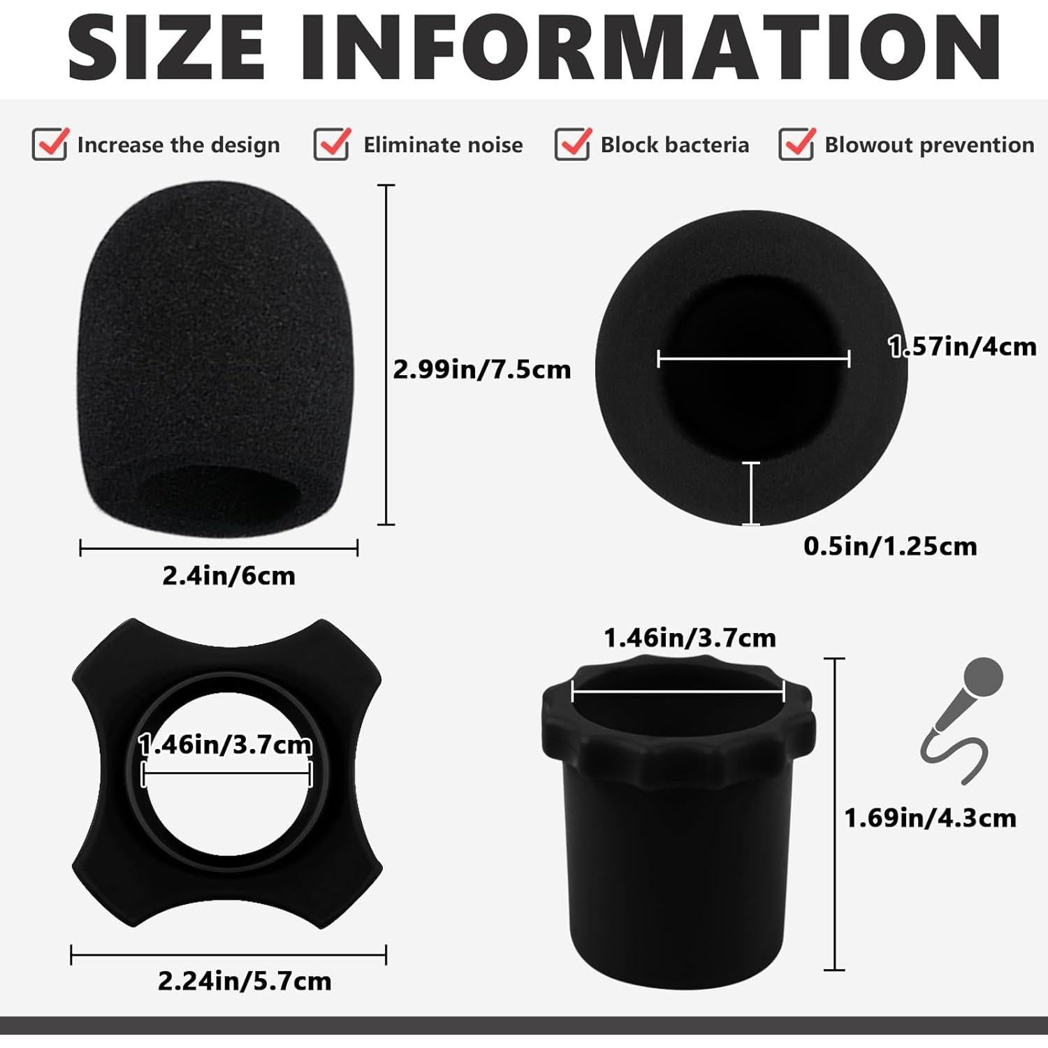 Flutesan 8 Set Fundas de Micrófono Espuma Antivibración Negro