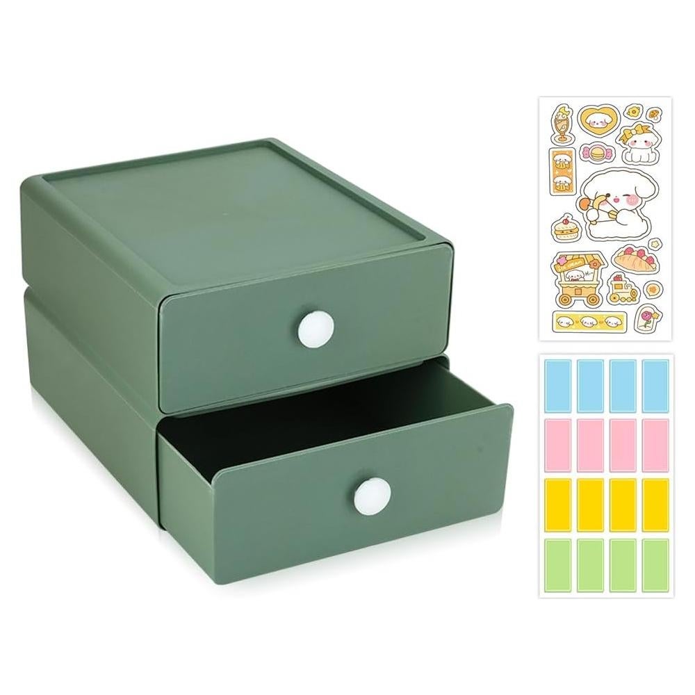 Organizador de Escritorio DIBALIYI 2 Cajones Plástico Verde