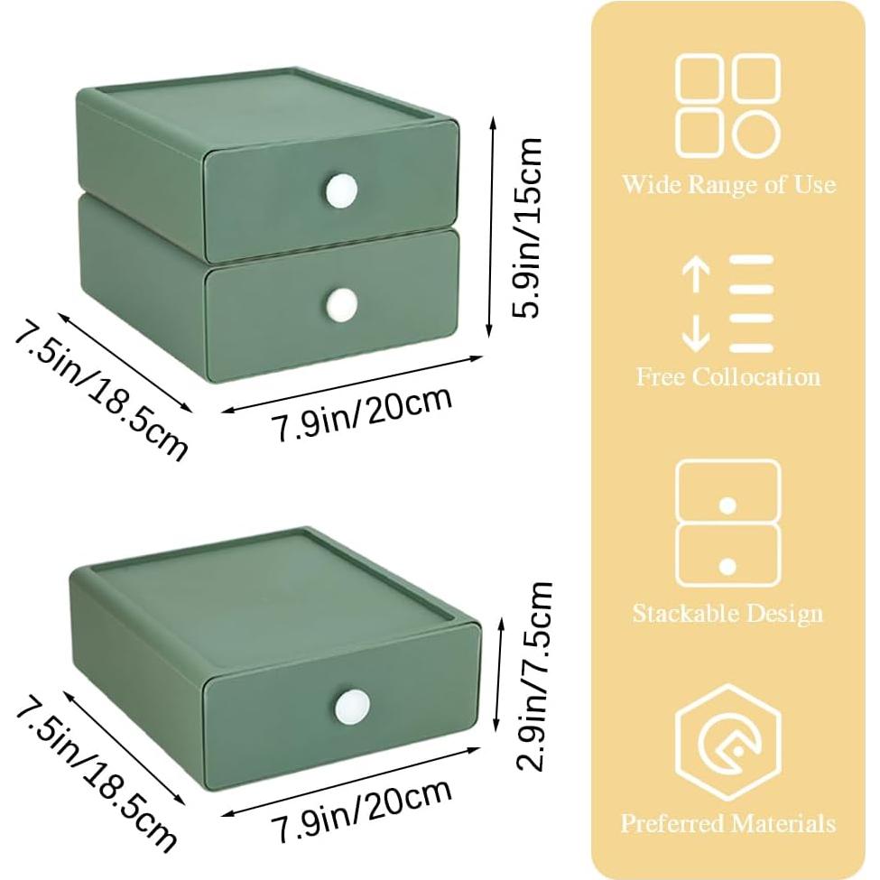 Organizador de Escritorio DIBALIYI 2 Cajones Plástico Verde
