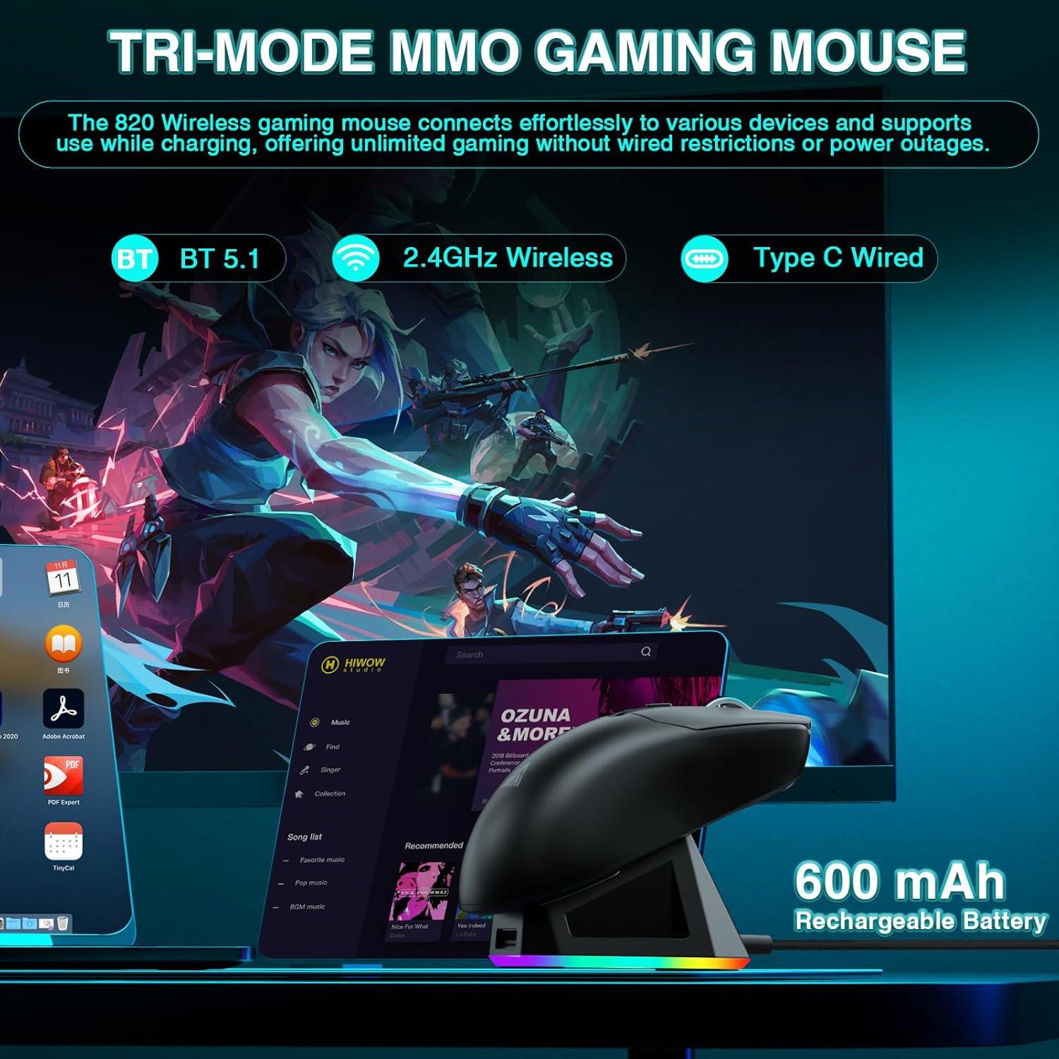 Ratón Gaming Inalámbrico SOLAKAKA SM820 24000 DPI RGB