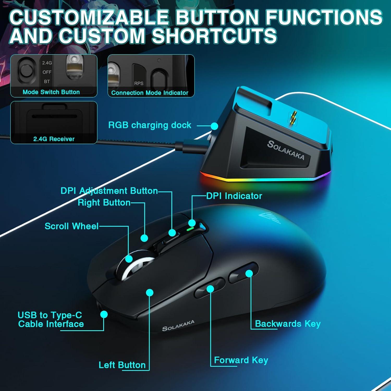 Ratón Gaming Inalámbrico SOLAKAKA SM820 24000 DPI RGB