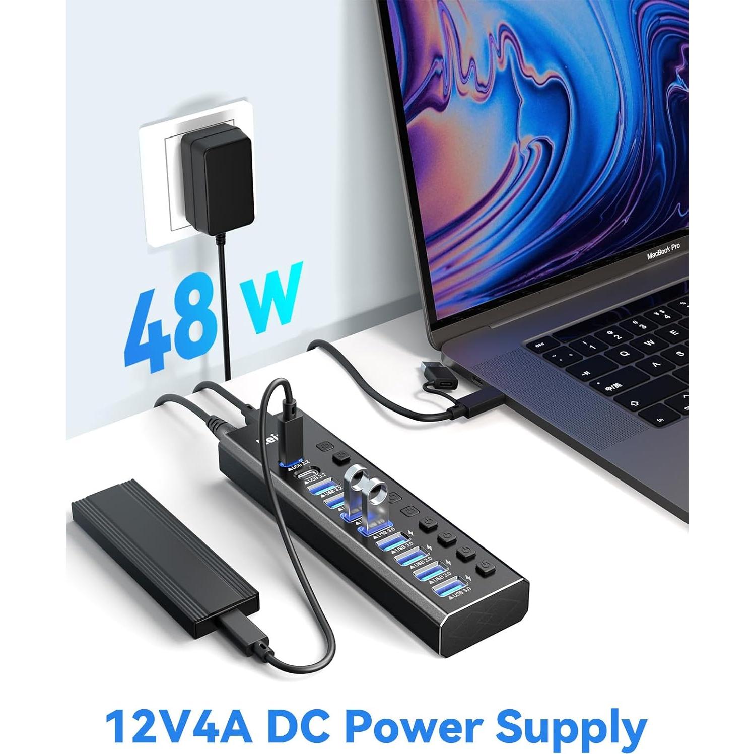 Hub USB 3.2 Alimentado LEINSIS 10 Puertos 10Gbps USB-C y USB-A