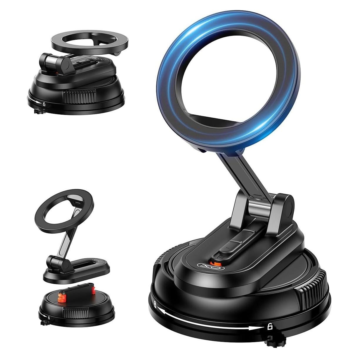 Magnetic Car Phone Holder,360° Rotation Strong Suction Car Phone Mount Detachable Vacuum Suction Phone holder Foldable Cellphone Stand for iPhone 16 15 14 13 12 Series and All Magsafe Smartphones