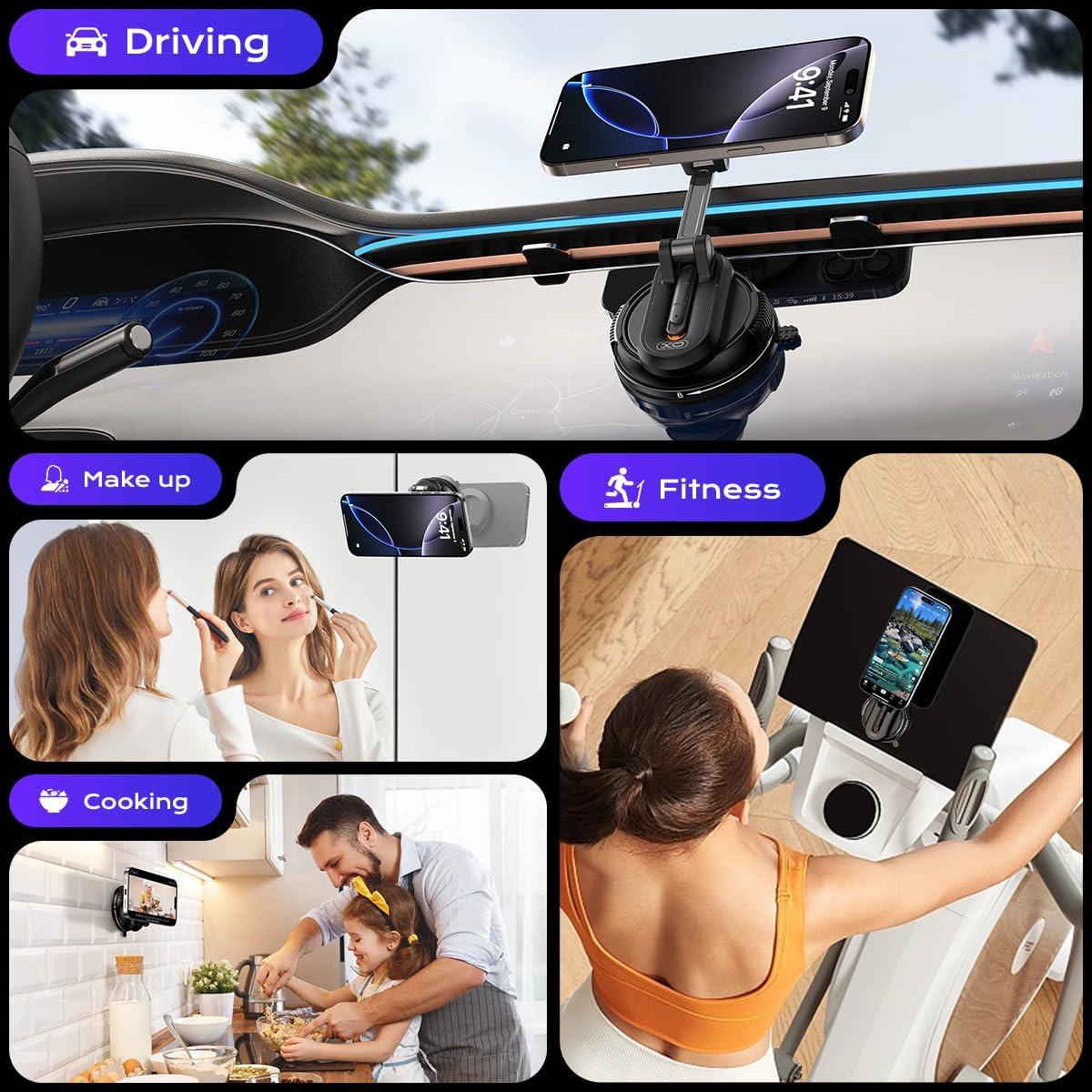 Magnetic Car Phone Holder,360° Rotation Strong Suction Car Phone Mount Detachable Vacuum Suction Phone holder Foldable Cellphone Stand for iPhone 16 15 14 13 12 Series and All Magsafe Smartphones
