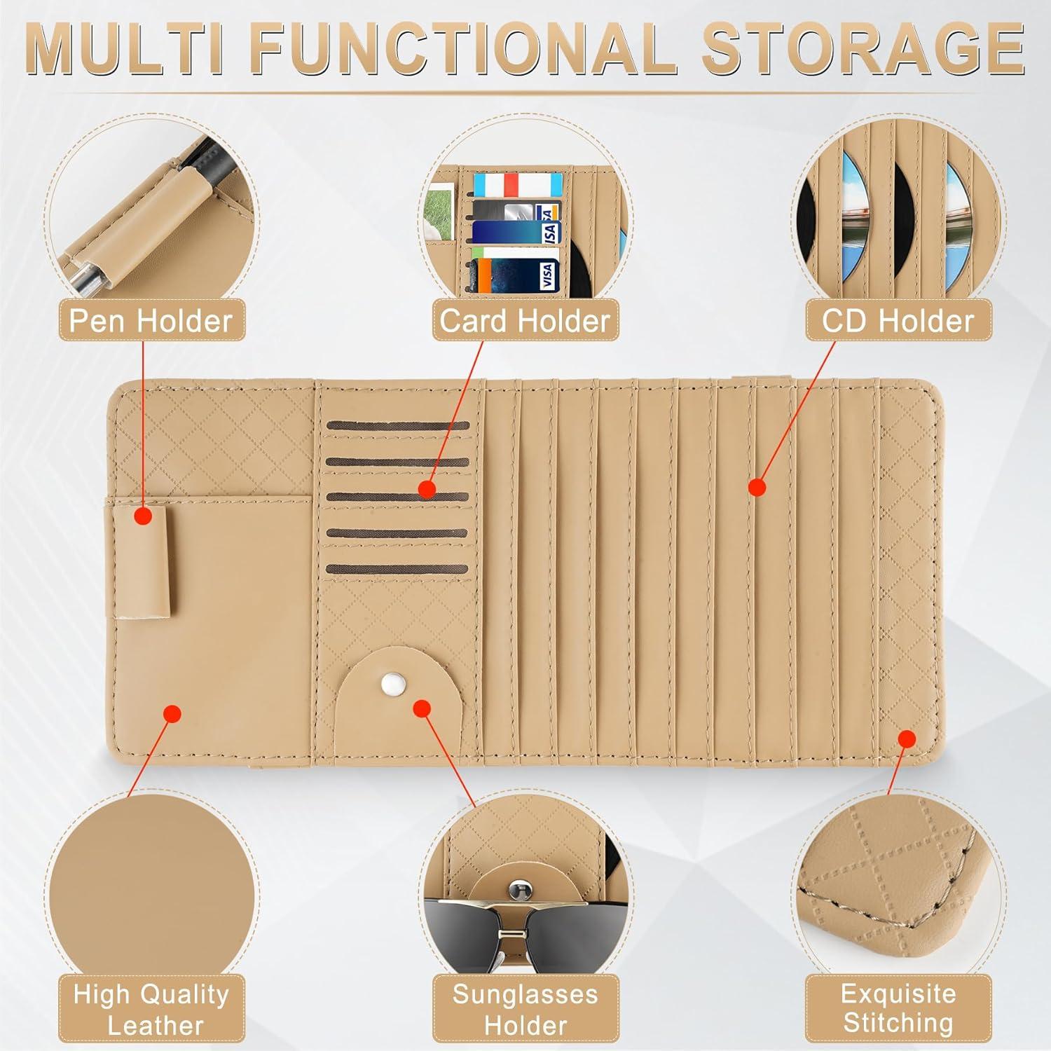 Soporte de CD para Visera de Coche Alpmosn Beige - Organizador Multifuncional