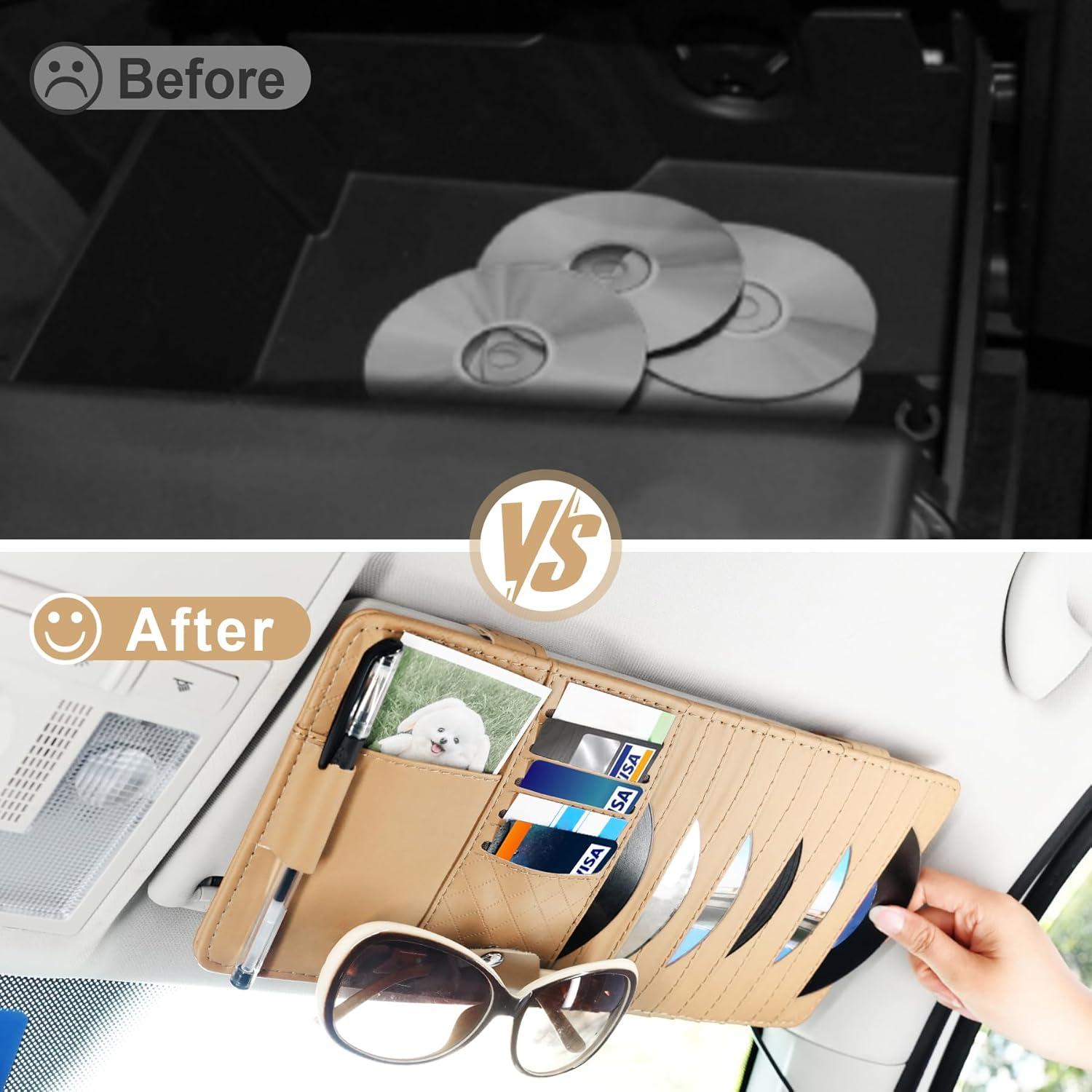 Soporte de CD para Visera de Coche Alpmosn Beige - Organizador Multifuncional