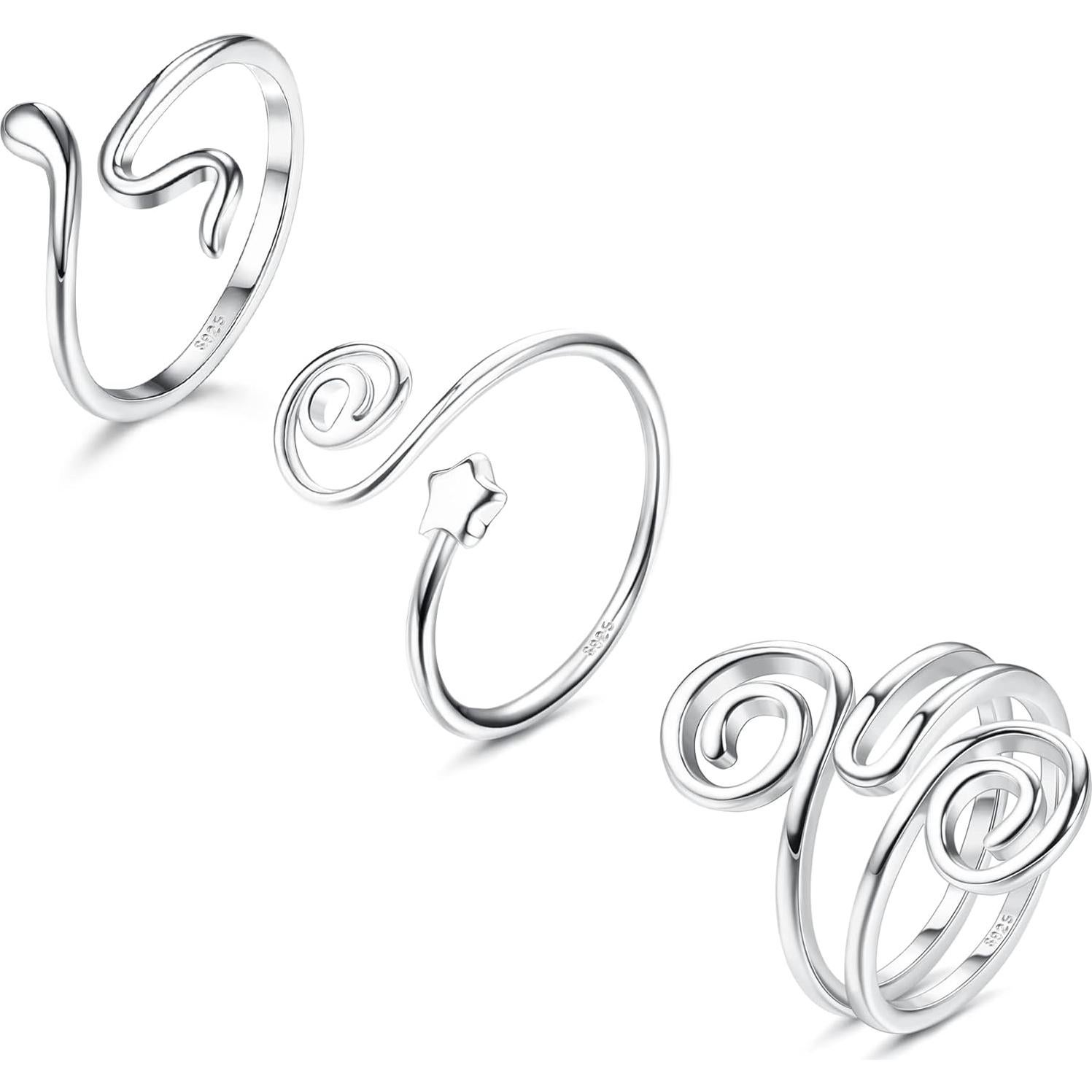 Florideco 3Pcs S925 Sterling Silver Toe Rings for Women Open Toe Rings Comfort-Fit Adjustable Toe Rings Celtic Knot Turquoise Finger Foot Jewelry Set