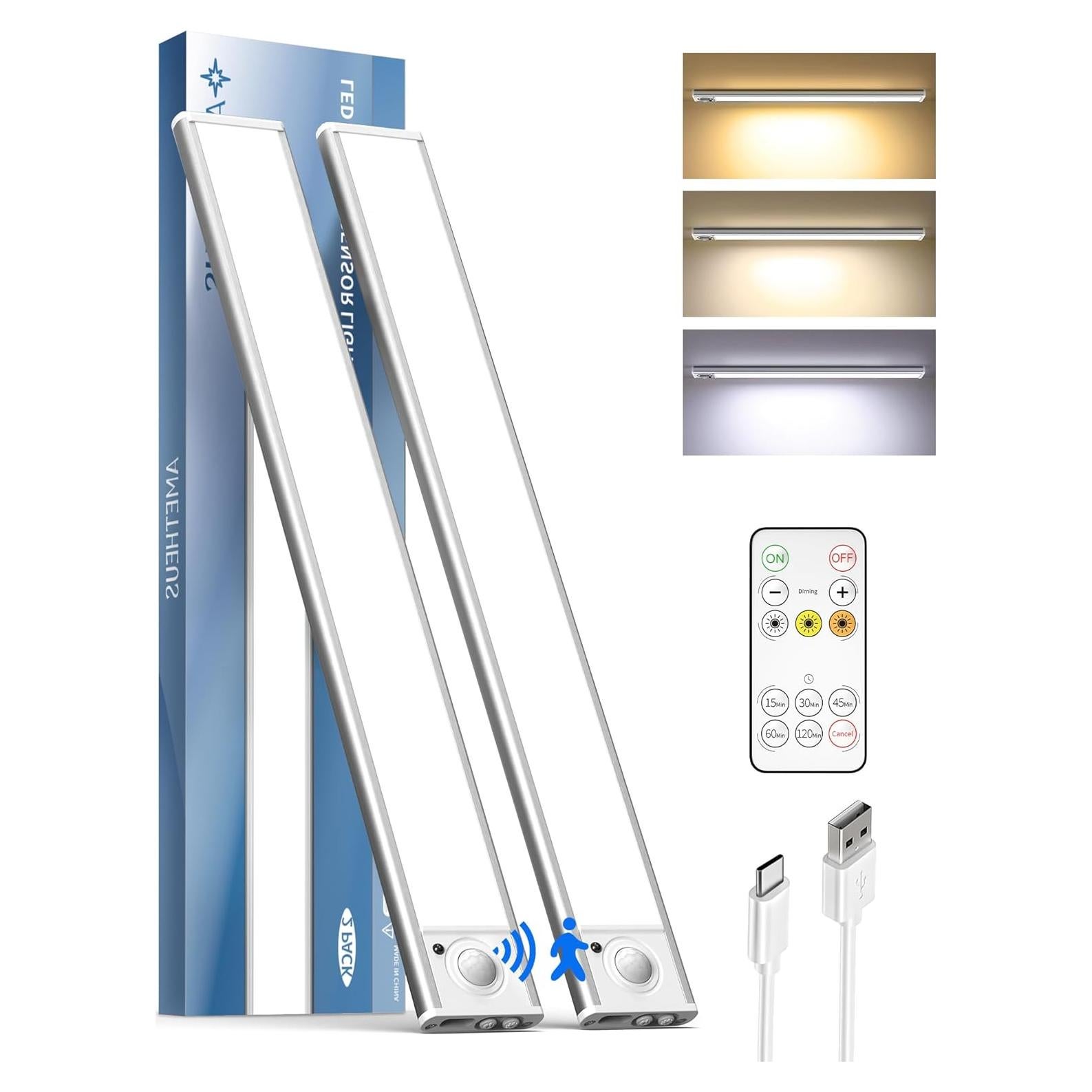 Luz LED Bajo Gabinete AMETHEUS 30cm con Sensor y Control Remoto