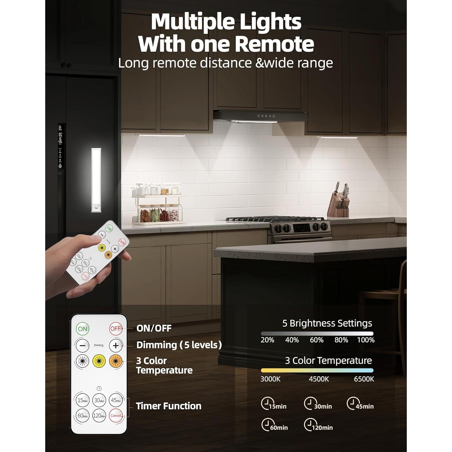 Luz LED Bajo Gabinete AMETHEUS 30cm con Sensor y Control Remoto