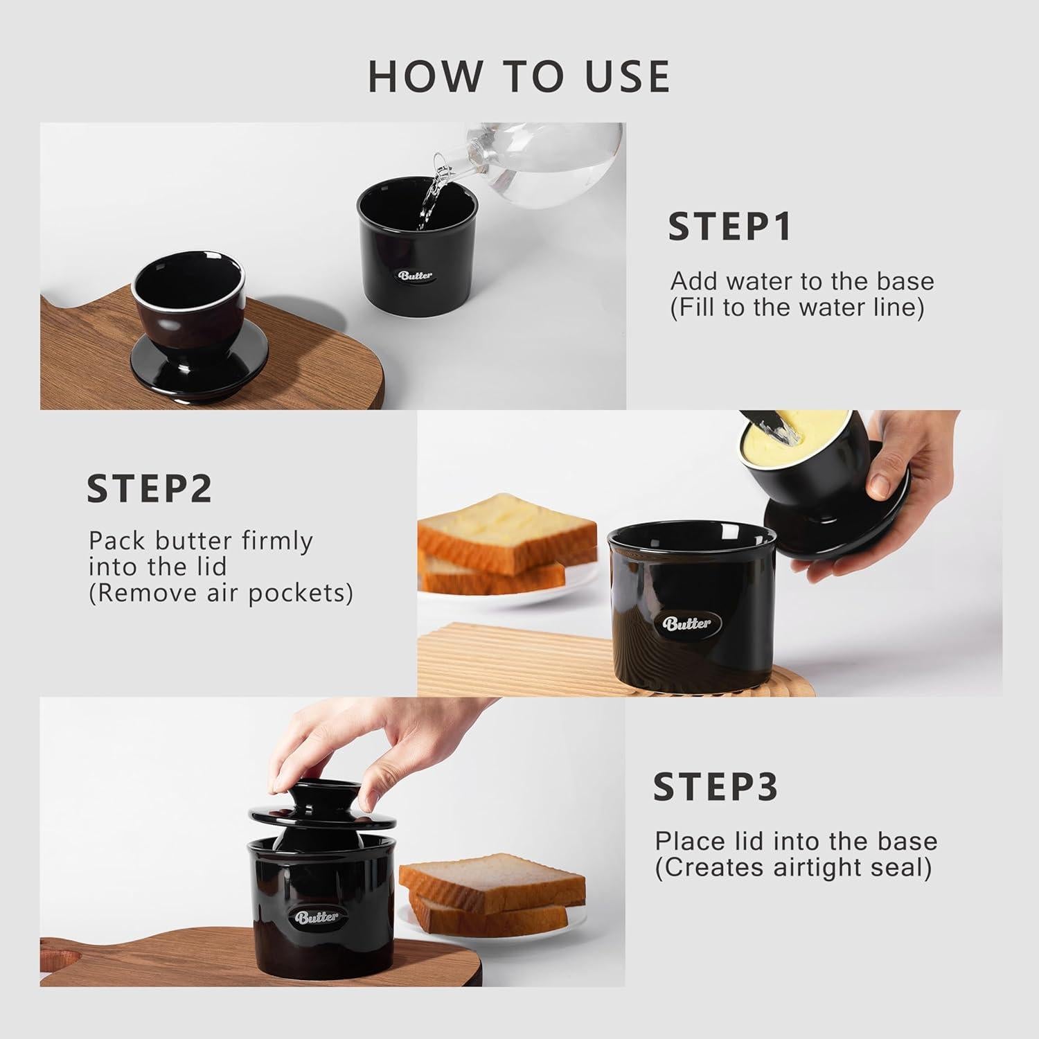 Crock de Mantequilla Rucocron Cerámica Negra 250ml con Tapa