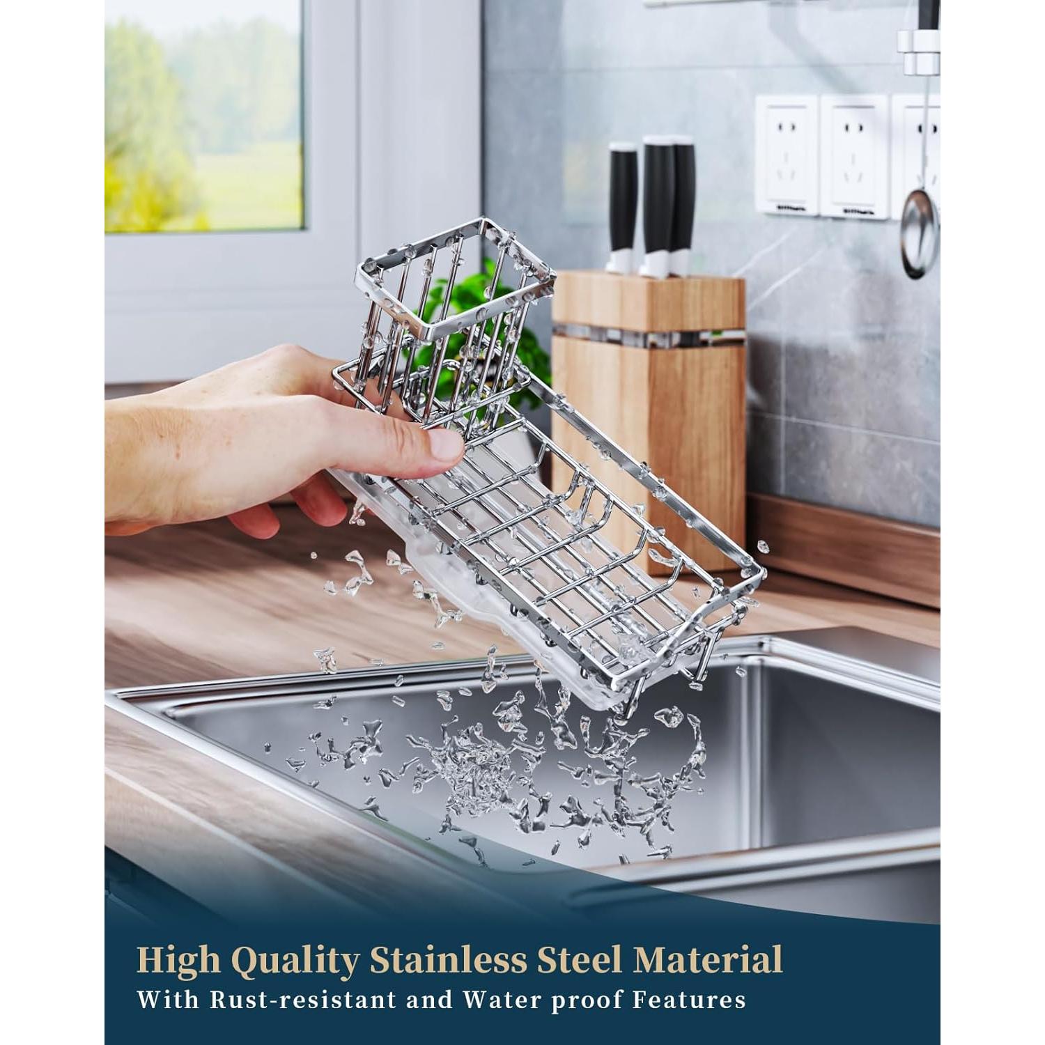 Caddy para Fregadero Consumest de Acero Inoxidable - Organizador con Bandeja de Goteo