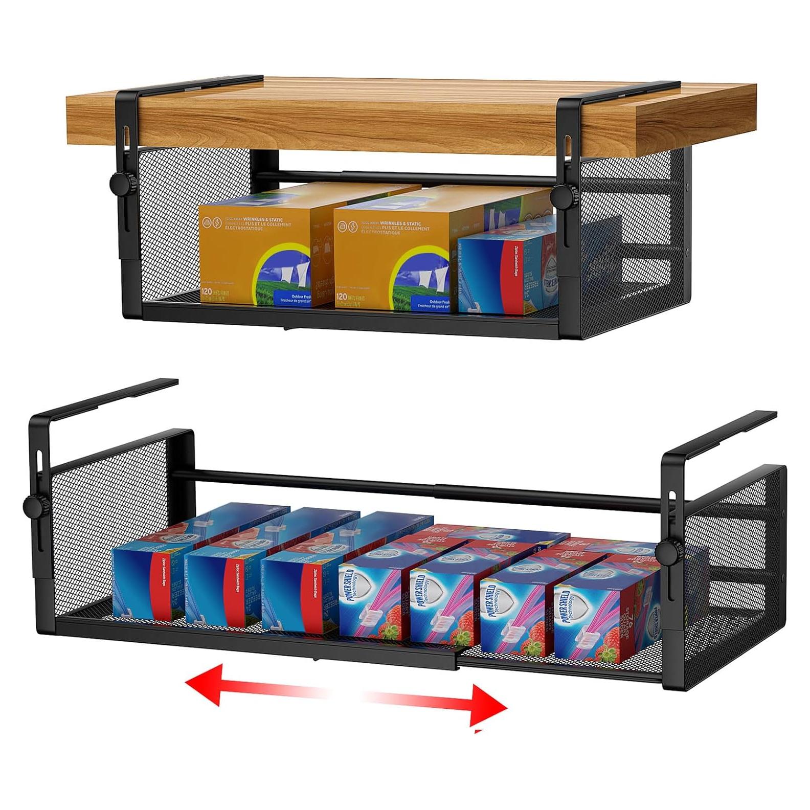 2 Pack Canasta Bajo Estante AmonHouseware Ajustable 37.8-57.4cm