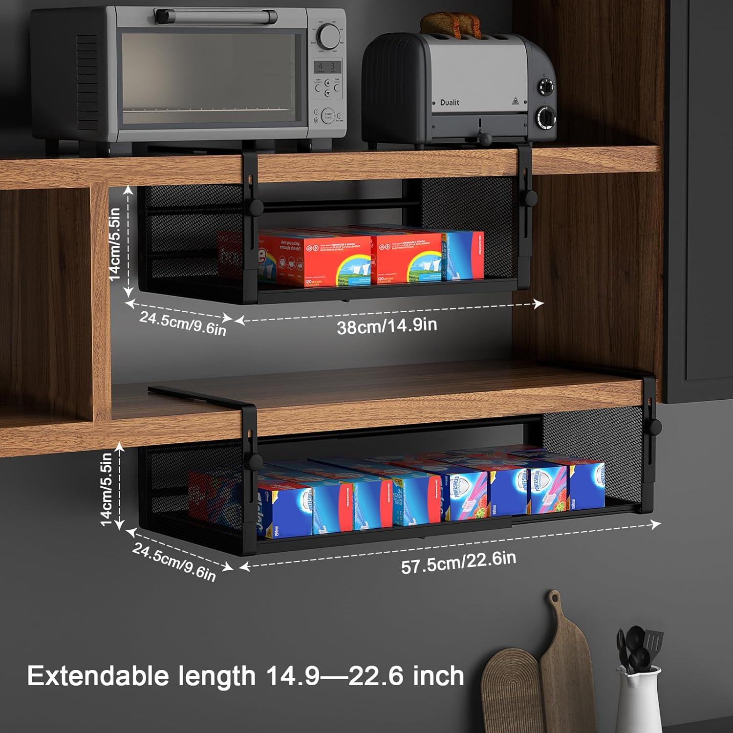 2 Pack Canasta Bajo Estante AmonHouseware Ajustable 37.8-57.4cm