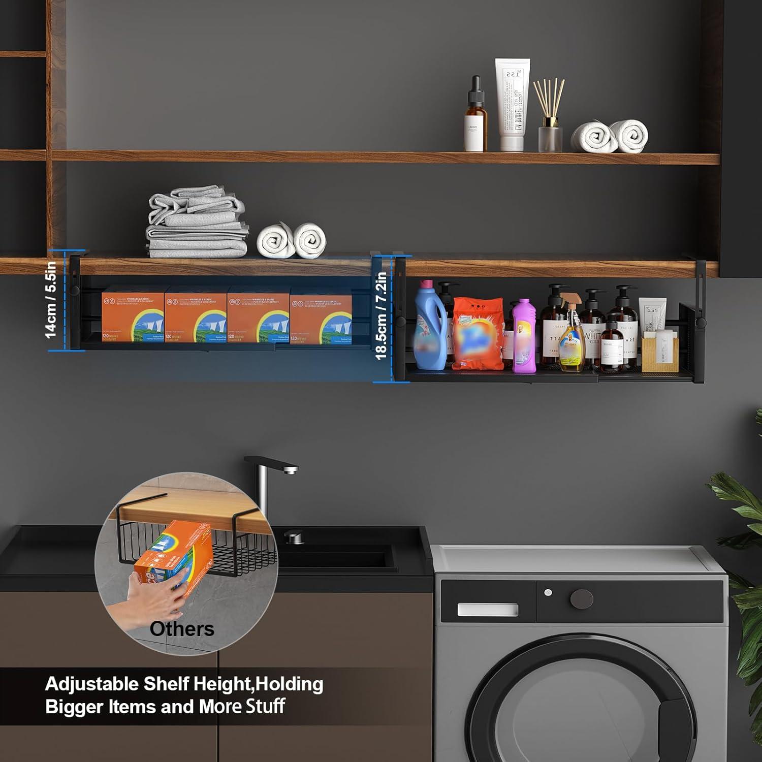 2 Pack Canasta Bajo Estante AmonHouseware Ajustable 37.8-57.4cm