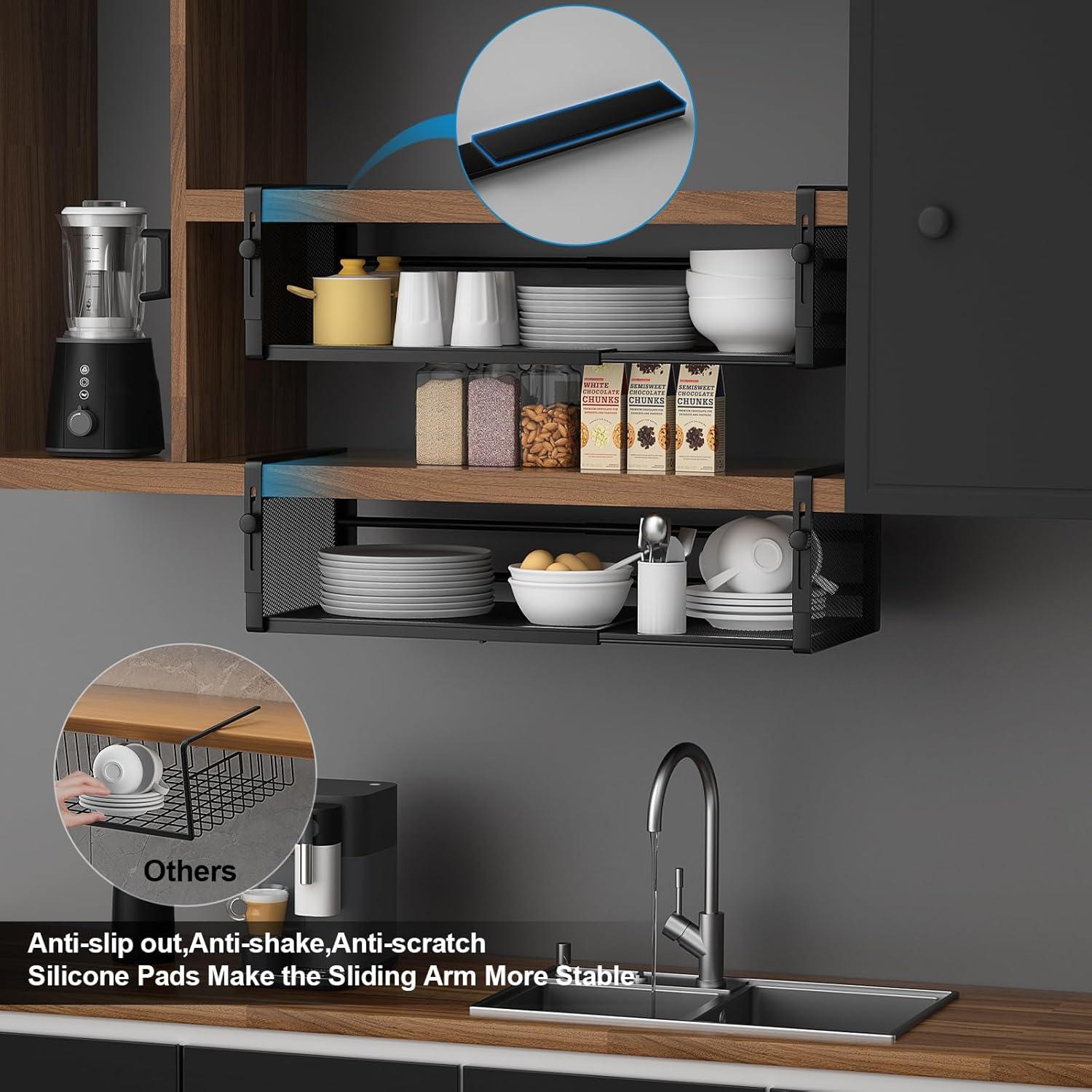 2 Pack Canasta Bajo Estante AmonHouseware Ajustable 37.8-57.4cm