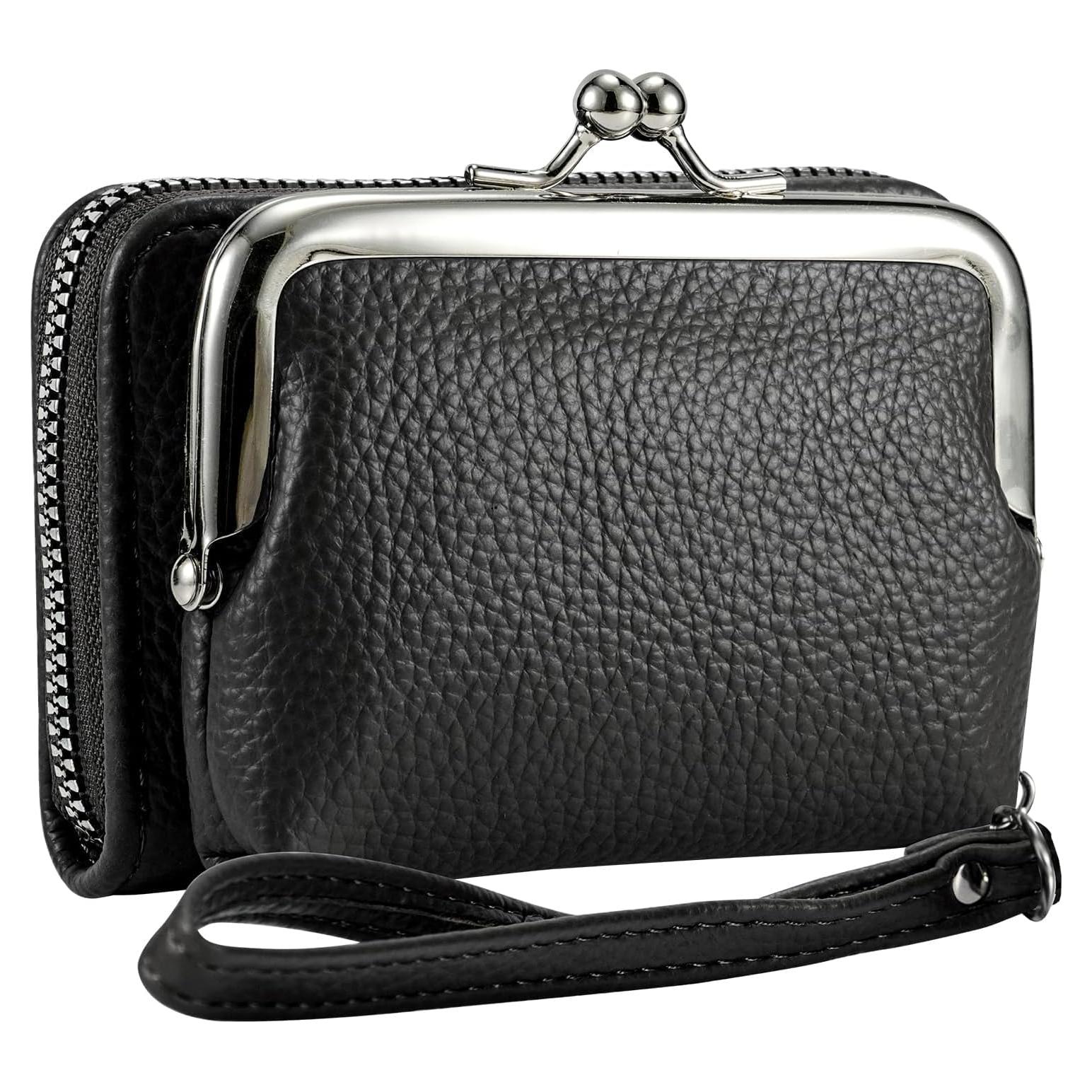 Cartera de Muñeca Huikeya Negra con Monedero y 9 Ranuras