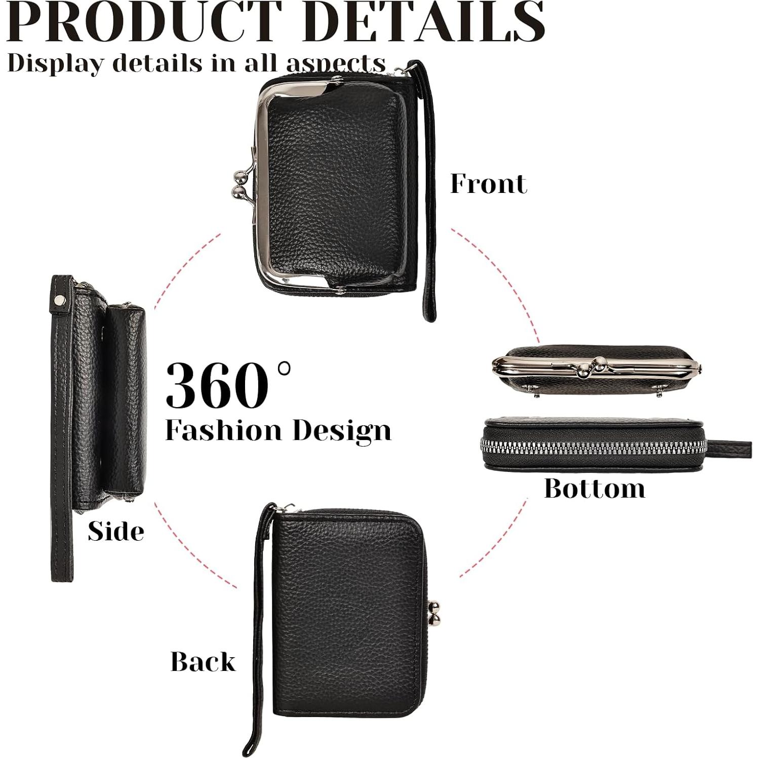 Cartera de Muñeca Huikeya Negra con Monedero y 9 Ranuras