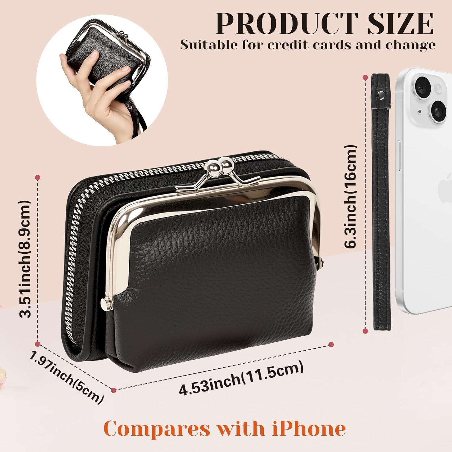 Cartera de Muñeca Huikeya Negra con Monedero y 9 Ranuras