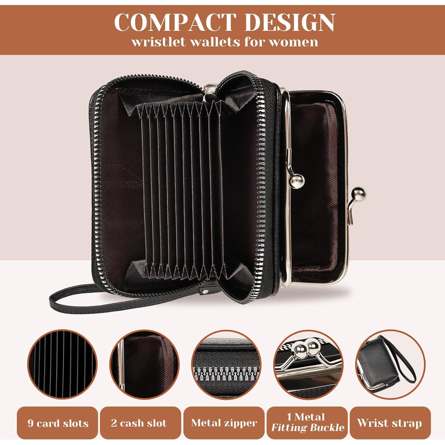 Cartera de Muñeca Huikeya Negra con Monedero y 9 Ranuras