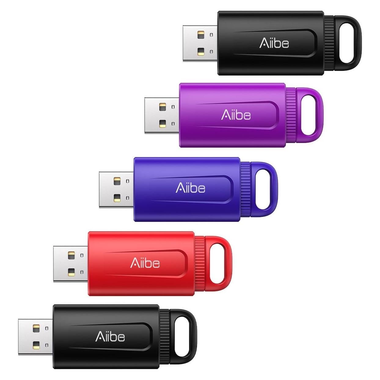Paquete de 5 Unidades Flash USB Aiibe 32GB Colorido