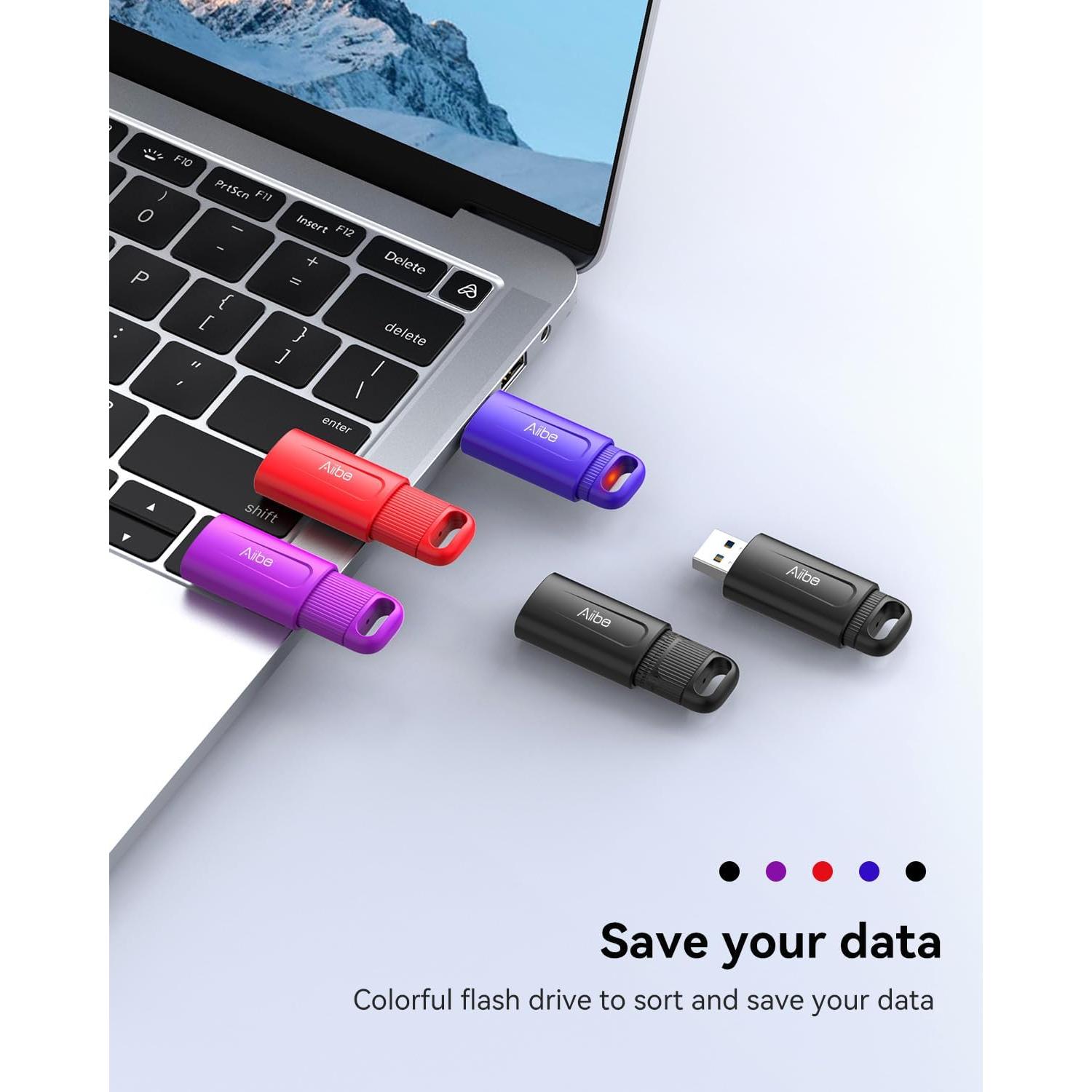 Paquete de 5 Unidades Flash USB Aiibe 32GB Colorido