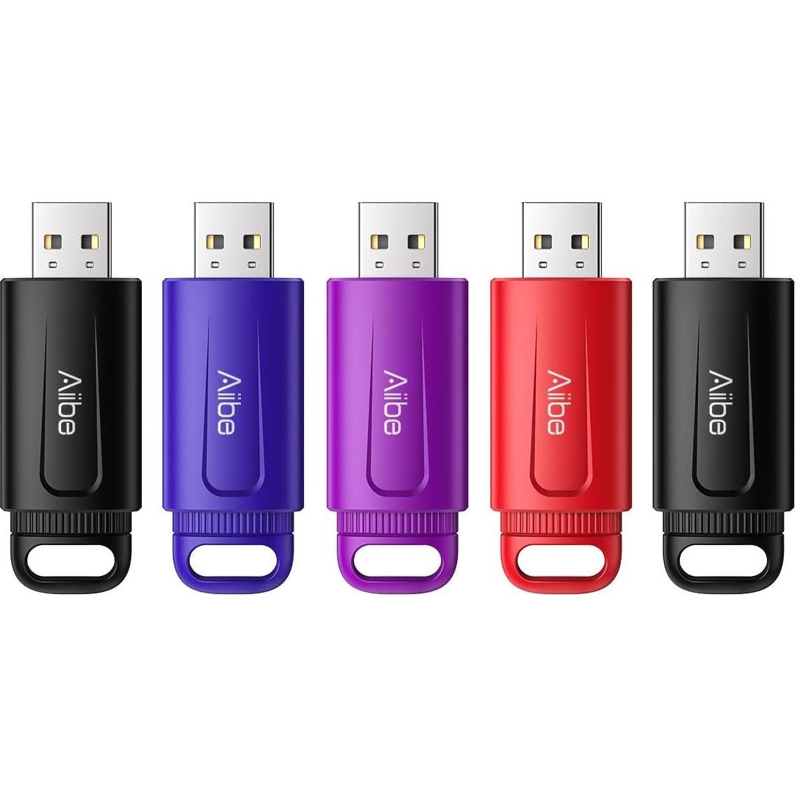 Paquete de 5 Unidades Flash USB Aiibe 32GB Colorido