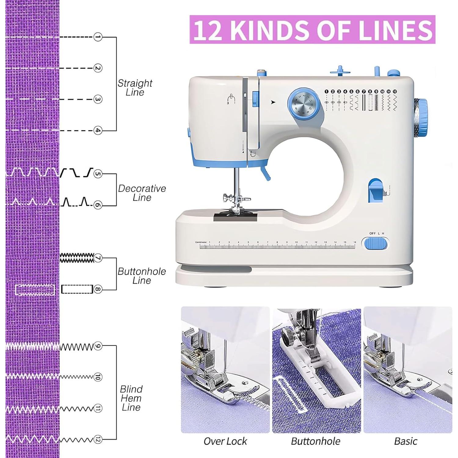Máquina de Coser Portátil 725 con 12 Puntadas y Kit Completo
