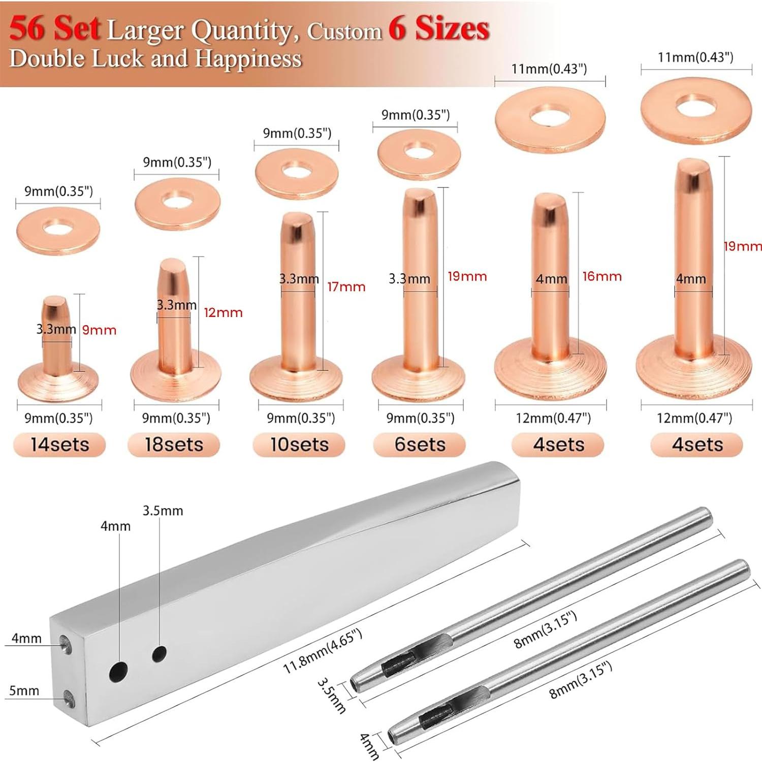 Kit de Remaches de Cobre JUNESunShine 116 Piezas para Cuero