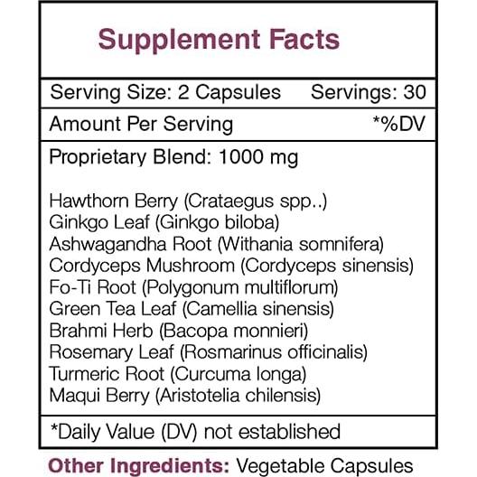 Secreto Juvenil 60 Cápsulas 1000 mg - Espino, Ginkgo, Ashwagandha