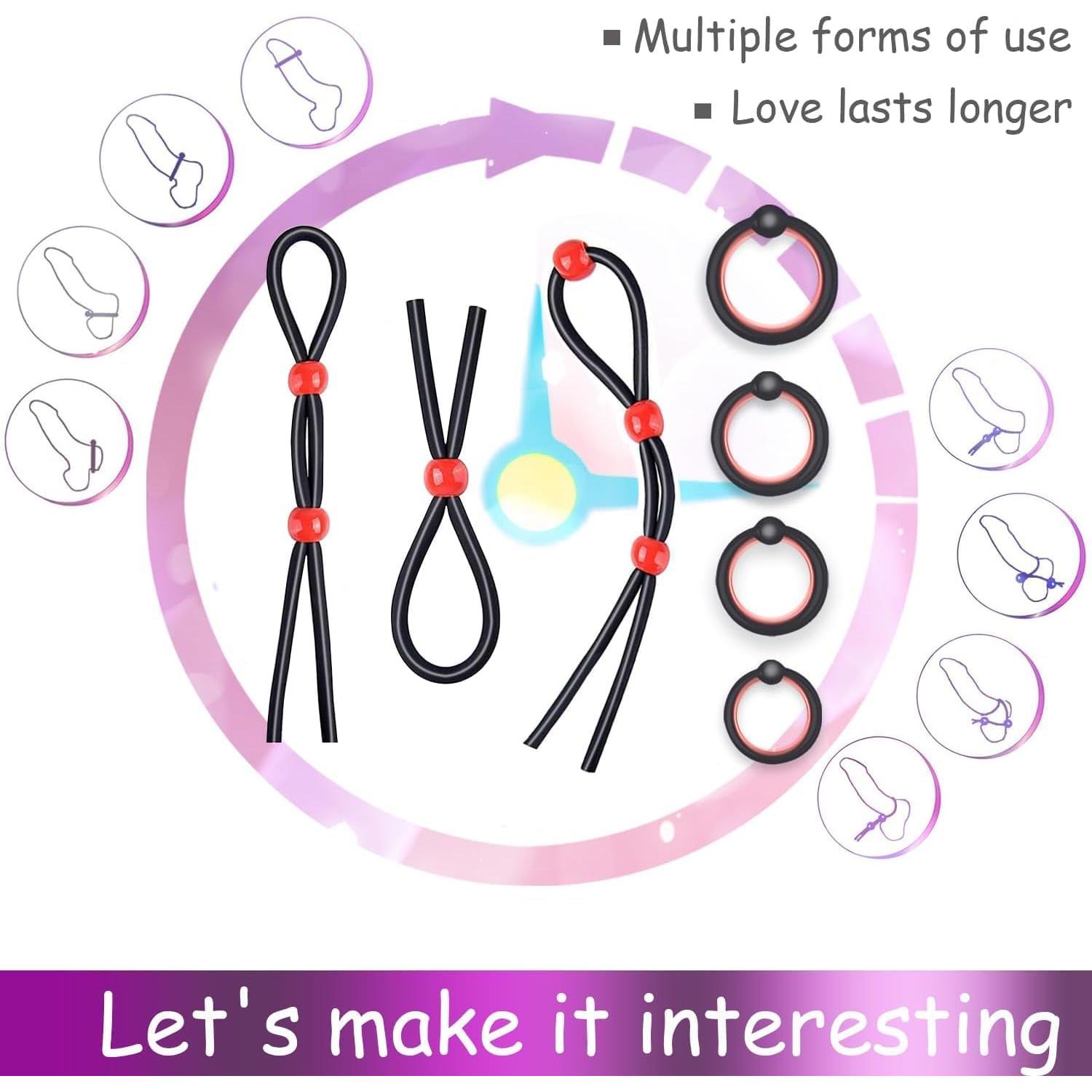 Anillos de Silicona Reutilizables para Hombres - 7 Pcs Negro y Rojo