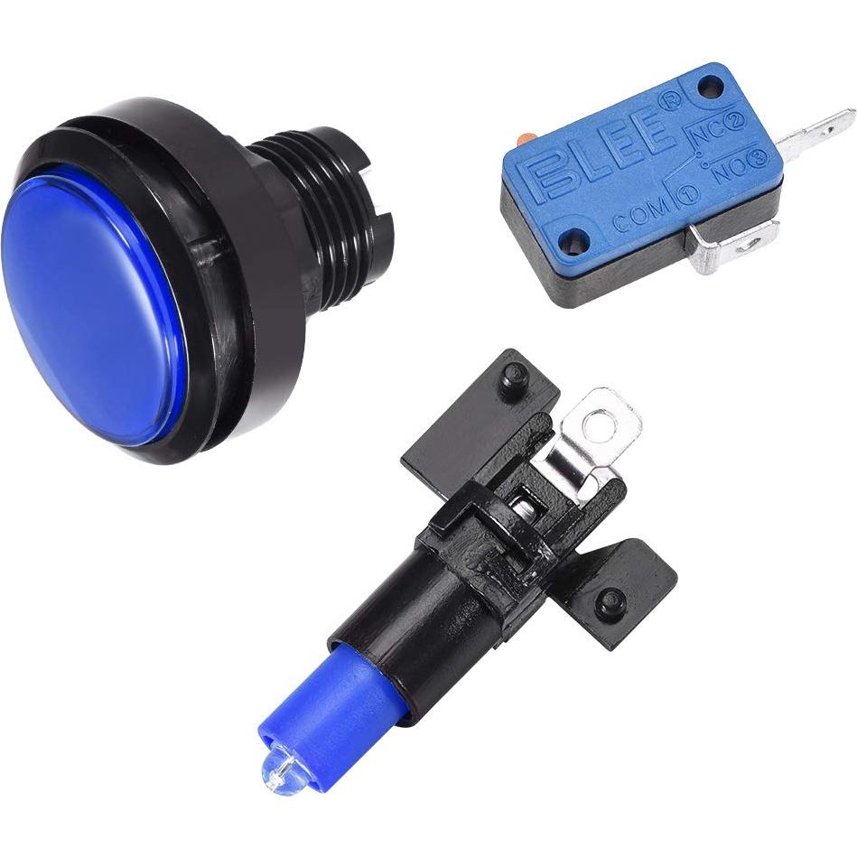 Botón de Juego Iluminado LED uxcell 46mm Azul 12V - 2 Pcs