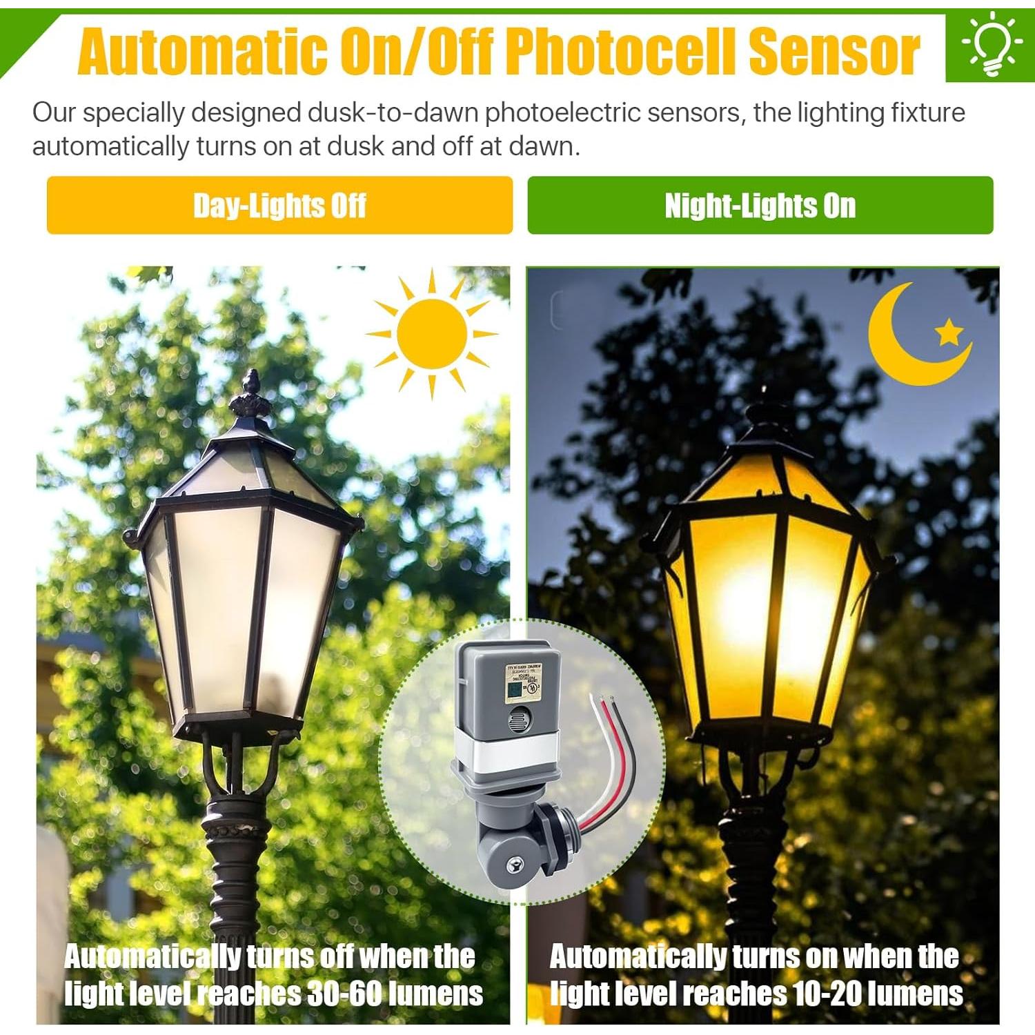 Paquete de 2 Sensores Fotocélula Impermeables Ensayeer 120V