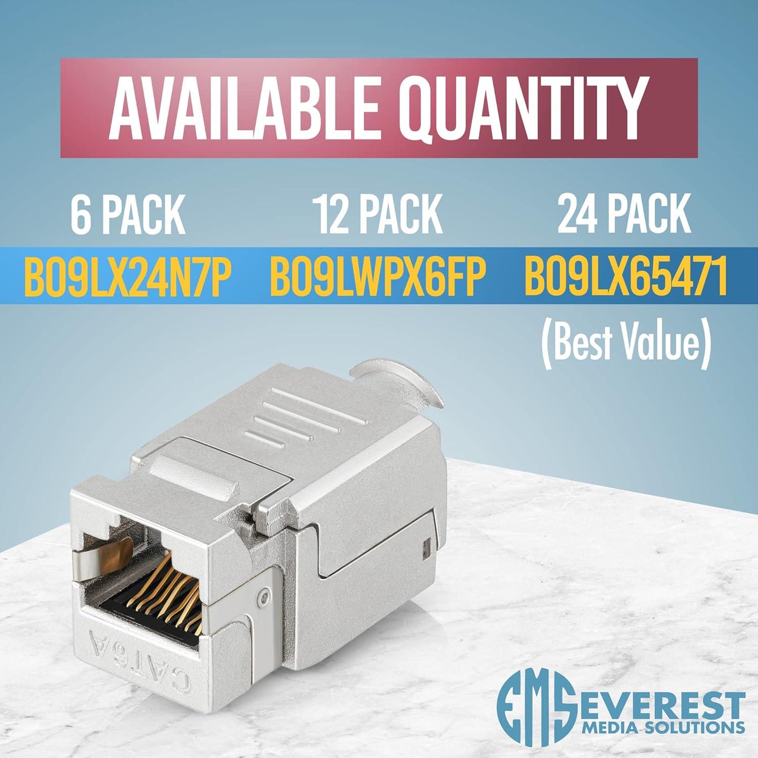 Conectores RJ45 Keystone Blindados Everest - Paquete de 6 - 90 Grados, F/STP, CAT5e, CAT6, CAT6A, CAT7, hasta 10GB