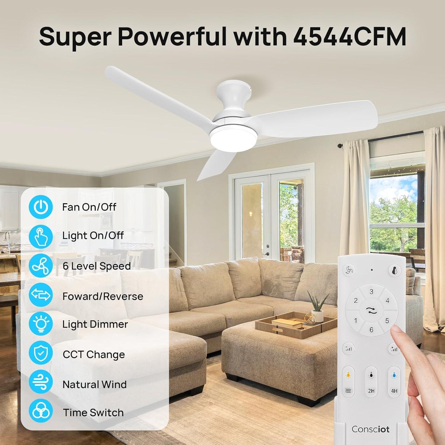 Ventilador de Techo Consciot 111 cm con Luz y Control Remoto