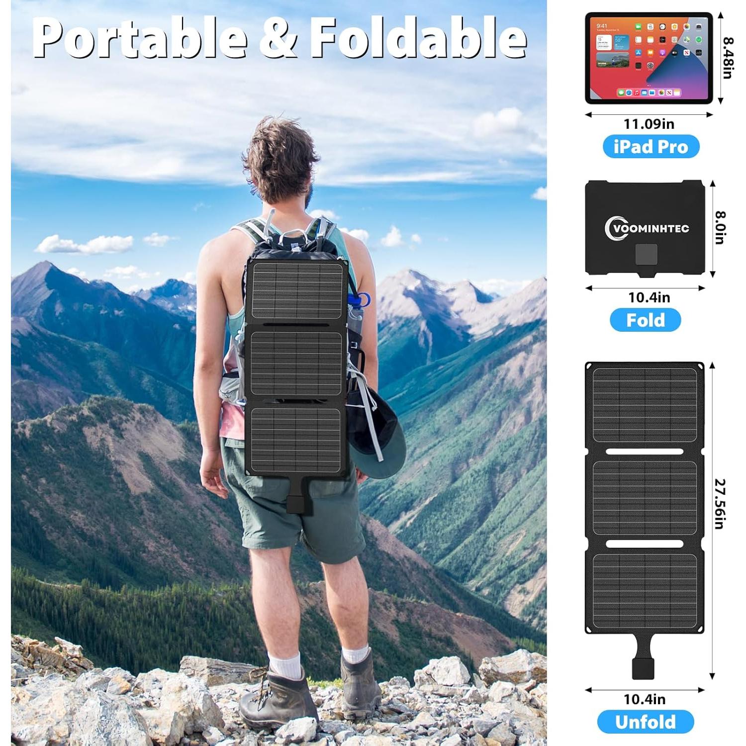 Cargador Solar Plegable Voominhtec 20W USB-A Doble IP67