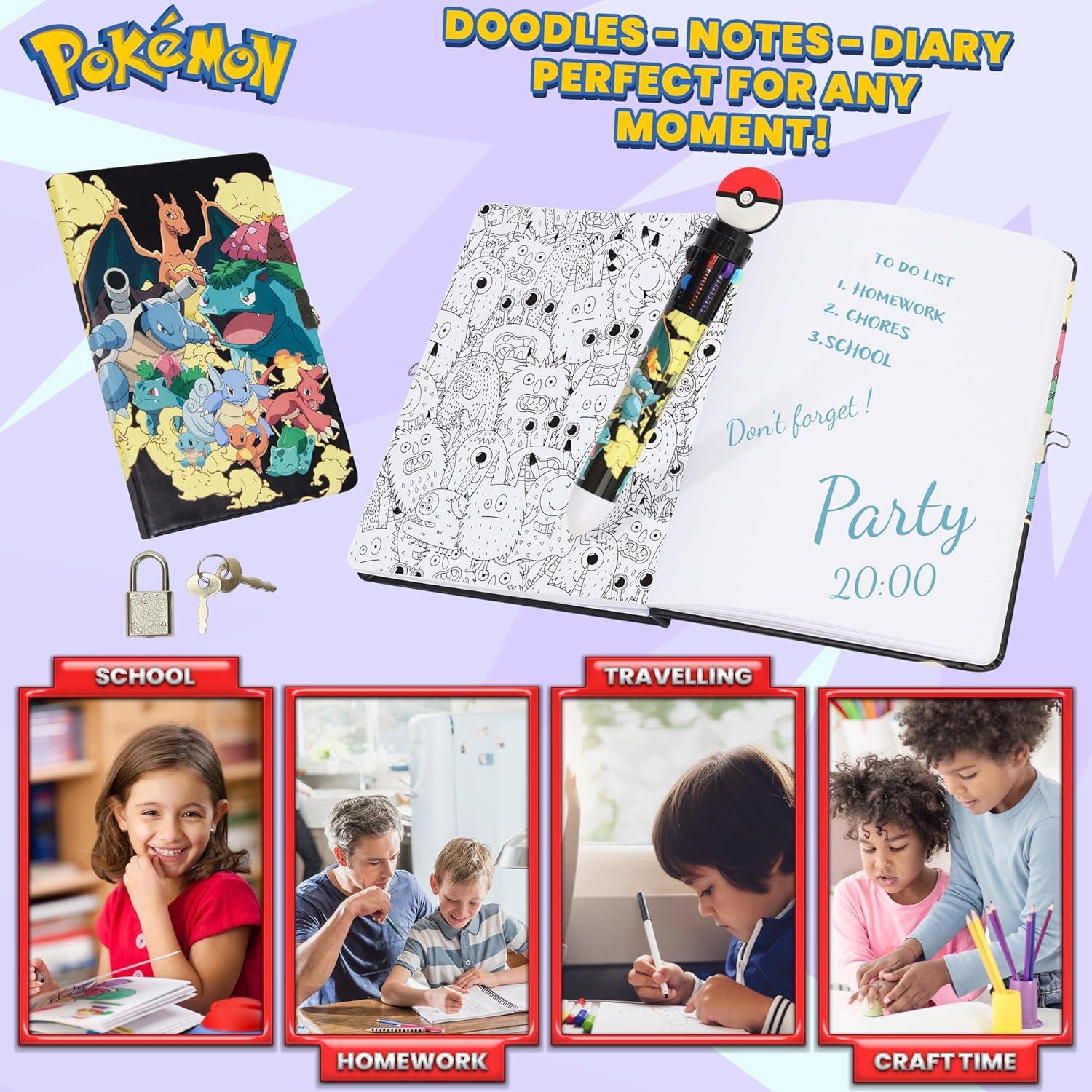 Conjunto de Diario Pokémon F&F con Cerradura y Bolígrafos